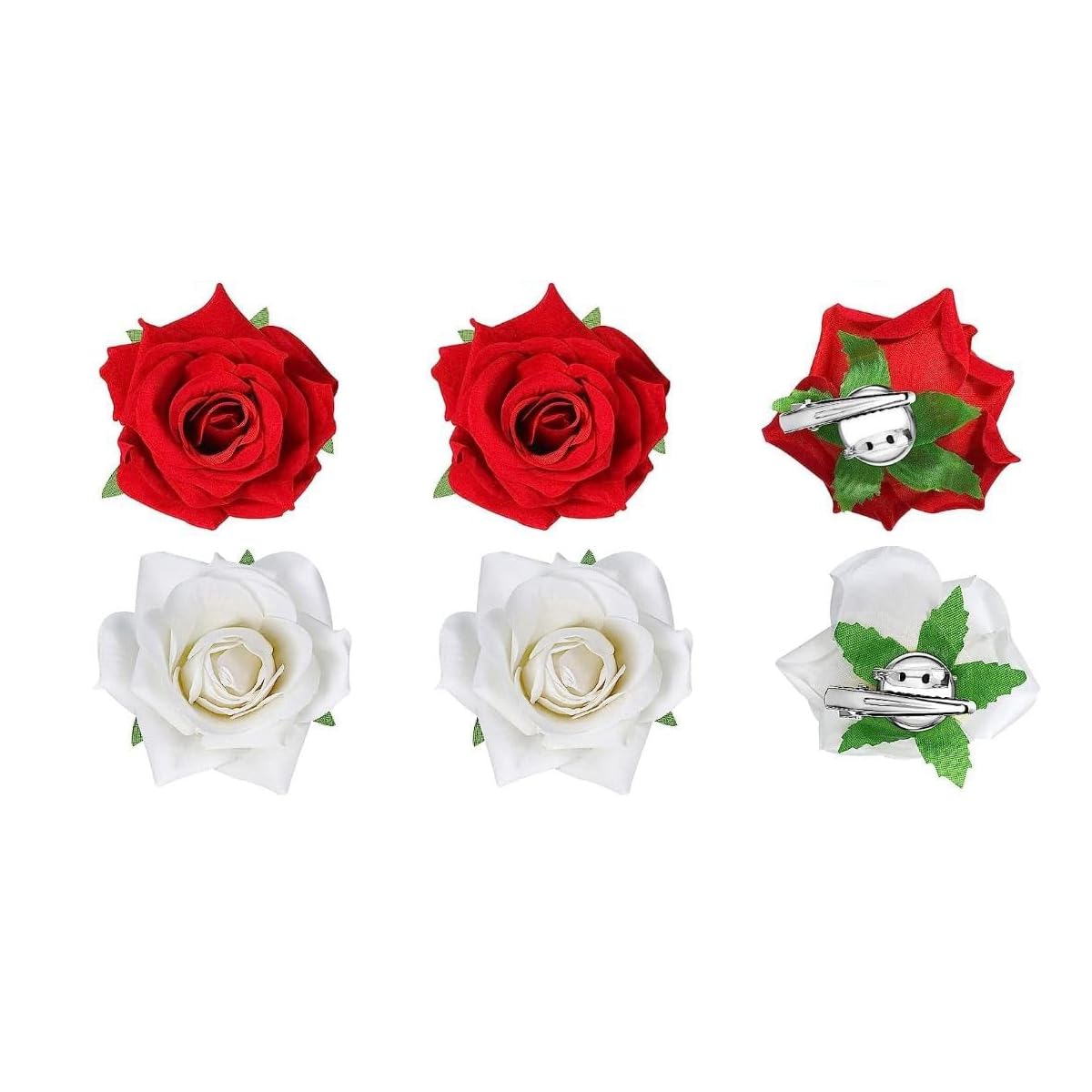 SHIVAMKRAFT 6-Piece Artificial Rose Hair Clips for Women - White & Red Floral Hair Accessories for Wedding, Bridal, Party Hairstyles - Elegant Hair Clips with Roses for Daily Wear & Special Occasions