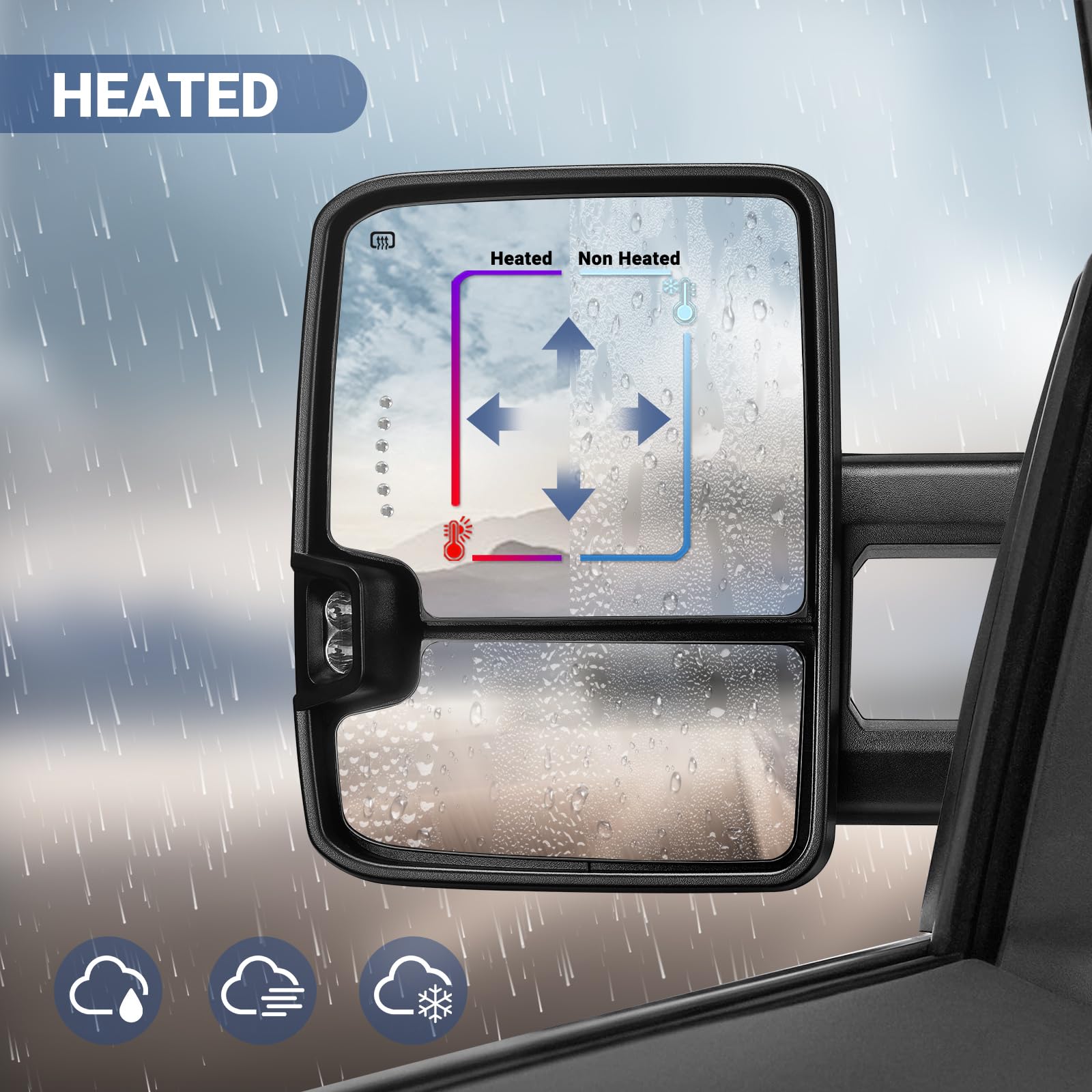 Heated Power-Adjustable Towing Mirrors for 2007-2013 Chevy Silverado 1500 & GMC Sierra 2014 2500HD/3500HD - Extendable Pair with Turn Signal & Backup Light - Perfect for Towing, Off-Roading & Heavy-Duty Hauling