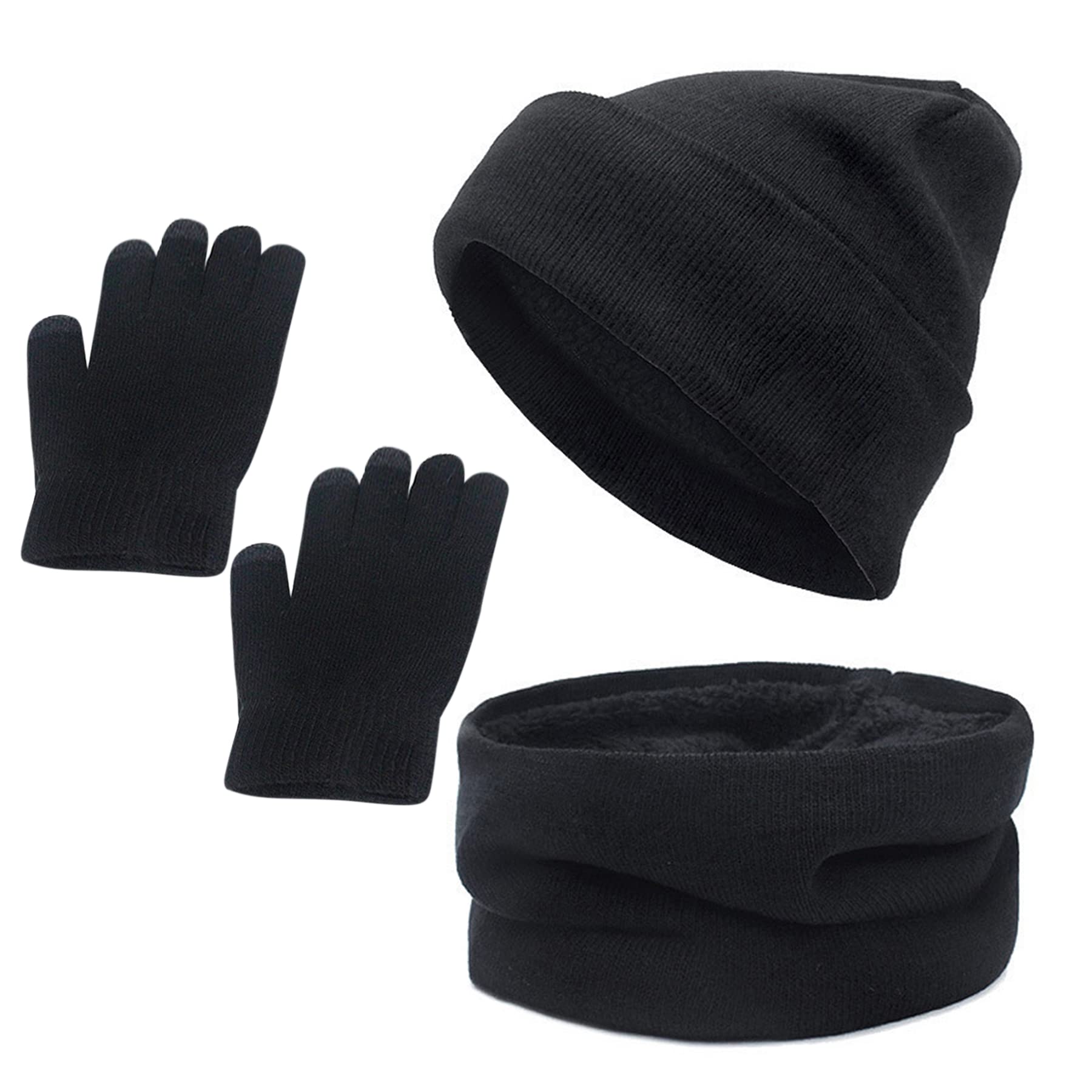 Zando Fleece Lined Beanie Hat & Neck Warmer Set with Touchscreen Gloves - Winter Warm Accessories for Men & Women - Perfect for Skiing, Snowboarding & Cold Weather Outdoor Activities