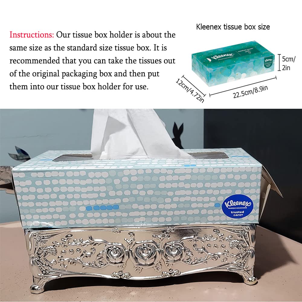 Luxury Rose Gold Tissue Box Cover - Elegant Acrylic Rhinestone Decor for Bathroom, Bedroom, Office & Living Room | Perfect for Vanity Countertops, Dressers, Nightstands & Desks (Silver) - Home Decor & Gift Idea