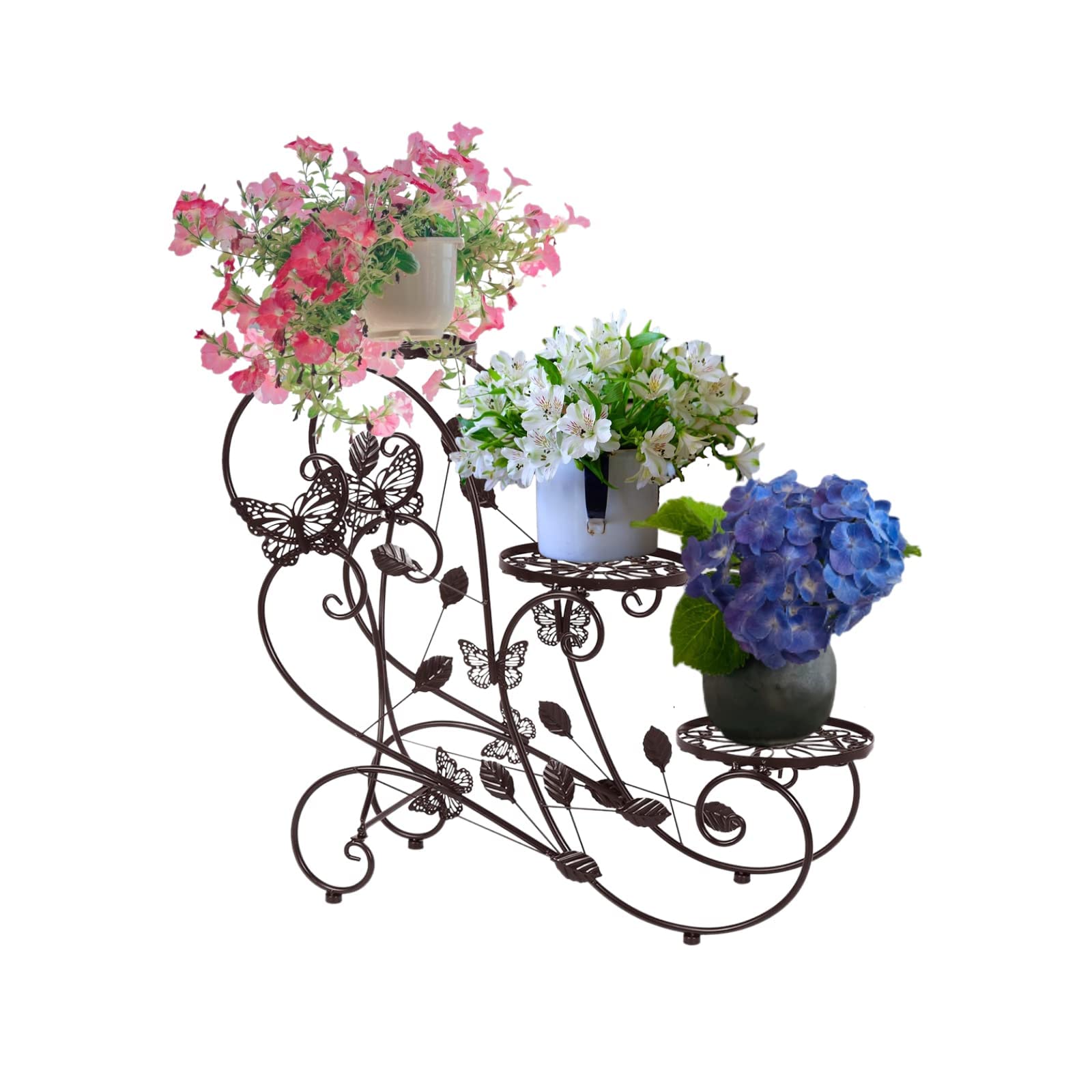 3 Tier Metal Garden Plant Stand - Indoor Outdoor Flower Pot Holder Display Rack for Patio, Living Room, Balcony & Bedroom | Durable Metal Plant Shelf for Home Decor & Gardening