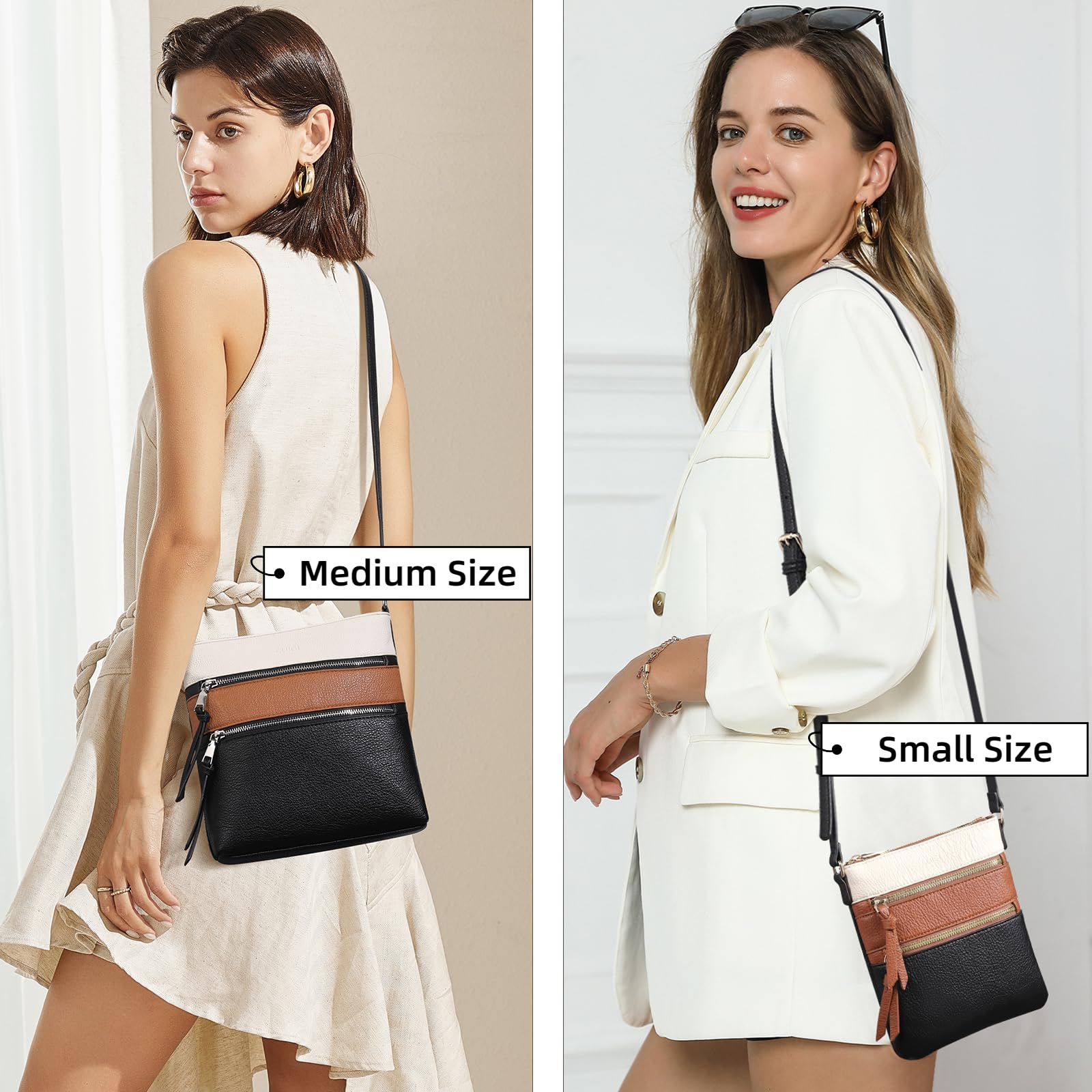 CLUCI Women's Crossbody Purse - Medium Size with Zipper Pocket & Adjustable Strap | Soft Leather Shoulder Handbag for Everyday Use, Travel & Shopping