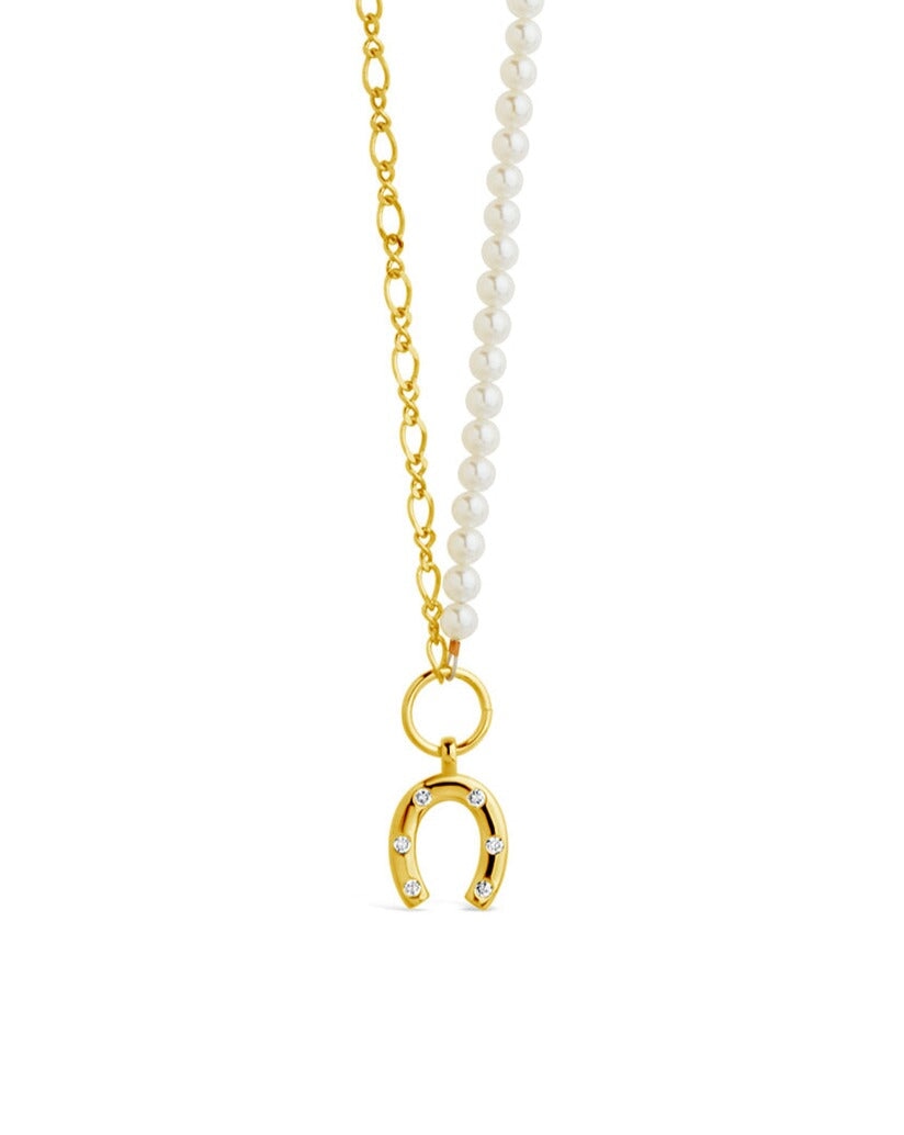 Elva Pearl CZ Horseshoe Necklace for Women - Sterling Silver Lucky Charm Pendant - Perfect for Birthday, Anniversary & Everyday Elegance