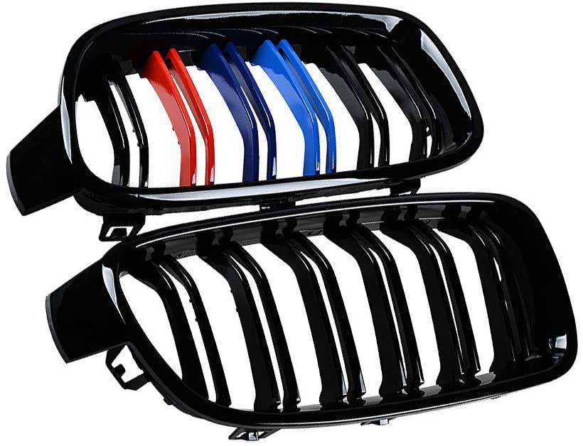 2012-2019 BMW 3 Series F30 Sedan M-Style Double Slat Kidney Grille - Glossy Black (Pair) - Front Grille Replacement for Enhanced Sporty Look - Perfect for Car Upgrades & Customization