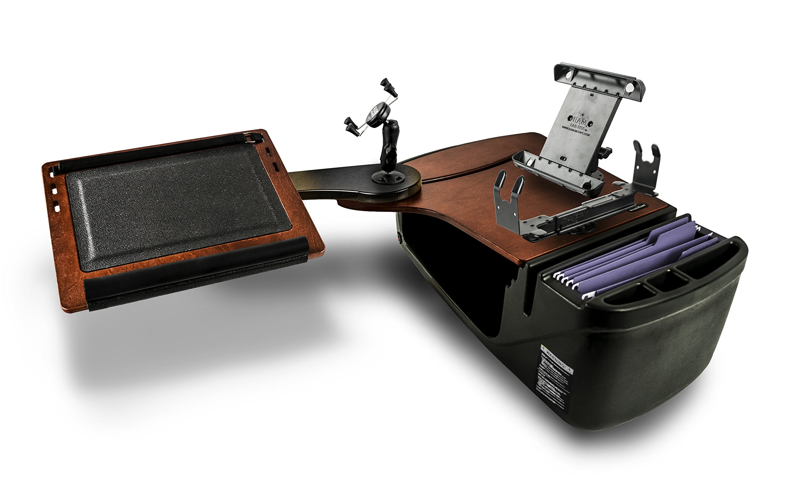 AutoExec AUE18133 Reach Desk Back Seat Organizer - Mahogany Finish with Adjustable Phone & Tablet Mount, Printer Stand - Perfect for Car, Office & Home Workspace Organization