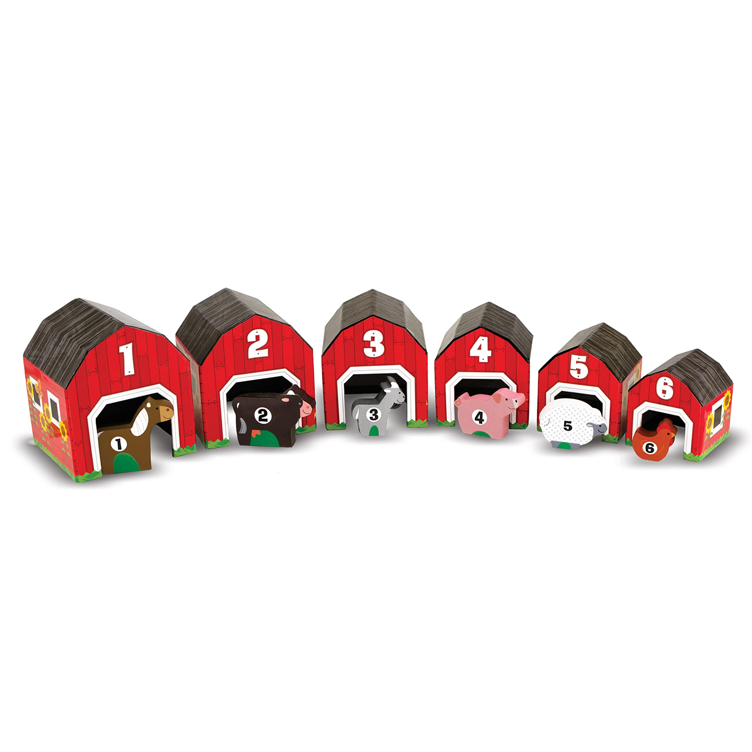 Melissa & Doug Wooden Nesting & Sorting Barns with 6 Numbered Barns & Matching Animals - Montessori Learning Toys for Toddlers 2+ | Counting, Stacking & Color Recognition | Perfect for Preschool Playrooms & Daycare Activities