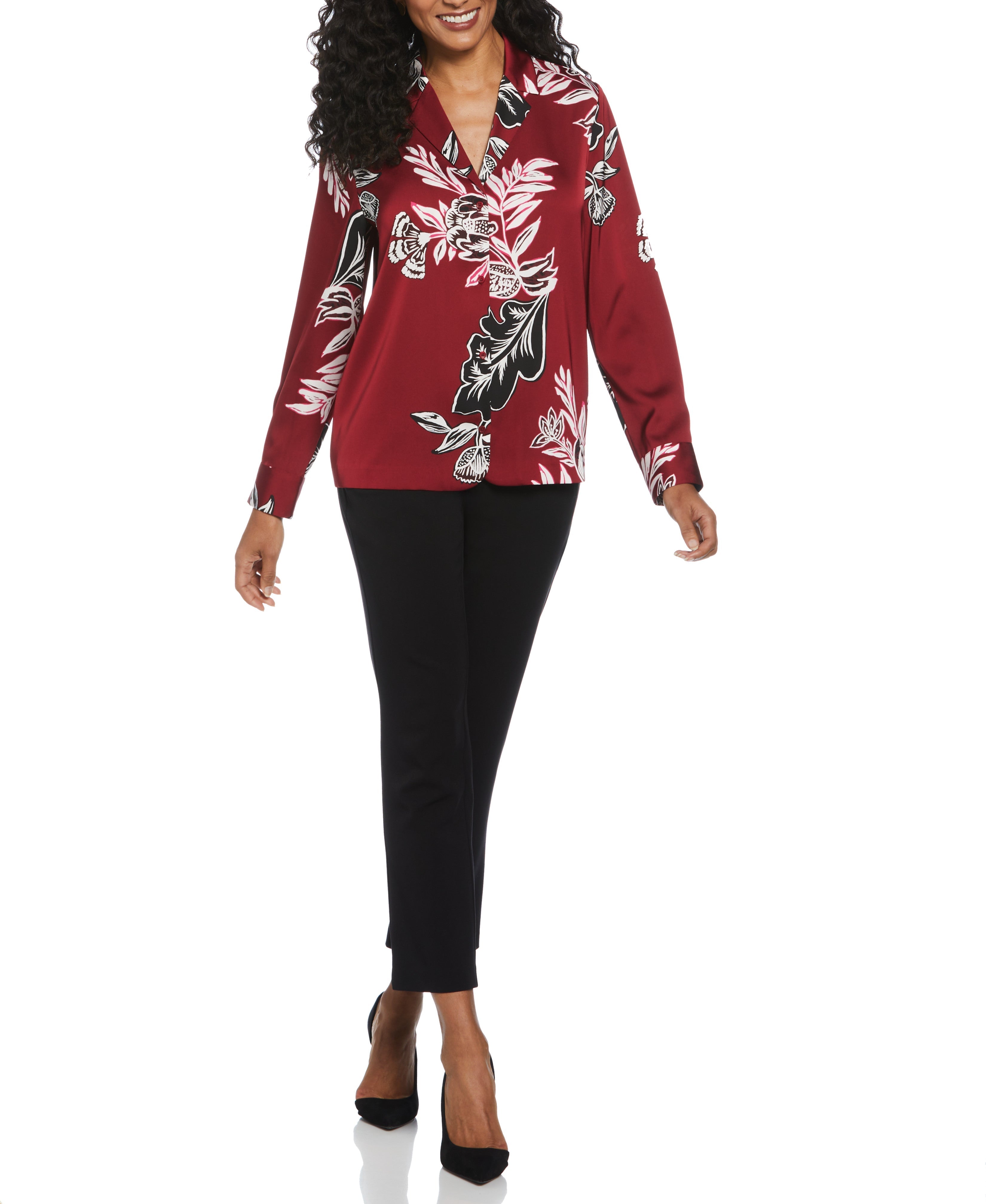 Elegant Floral Print Shine Satin Blouse for Women - Perfect for Office Wear, Date Night & Special Occasions