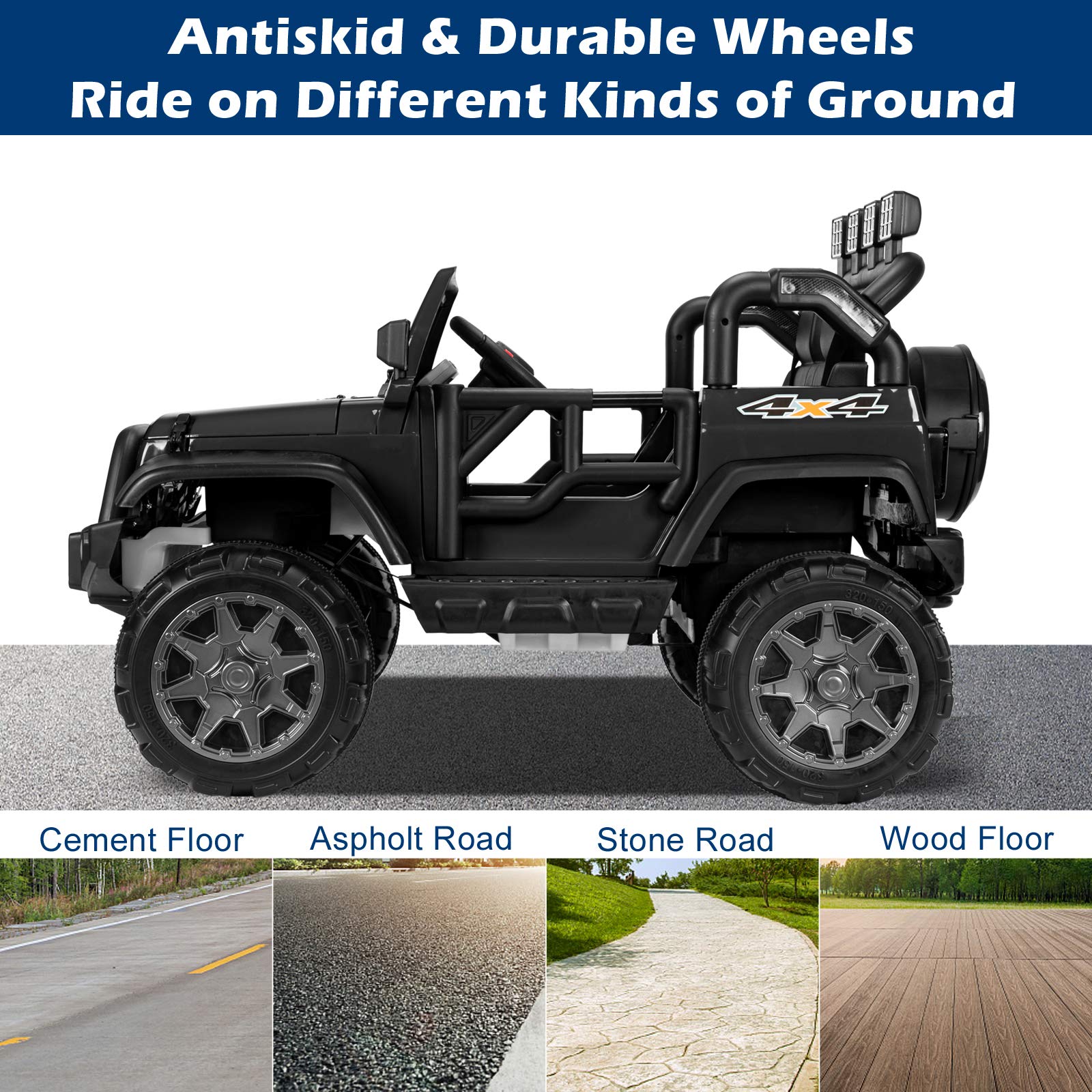 12V Electric Ride On Car for Kids - 2 Seater Remote Control Toy Vehicle with Suspension Wheels, LED Lights, Horn & Seat Belts - Perfect for Indoor & Outdoor Play (Black)
