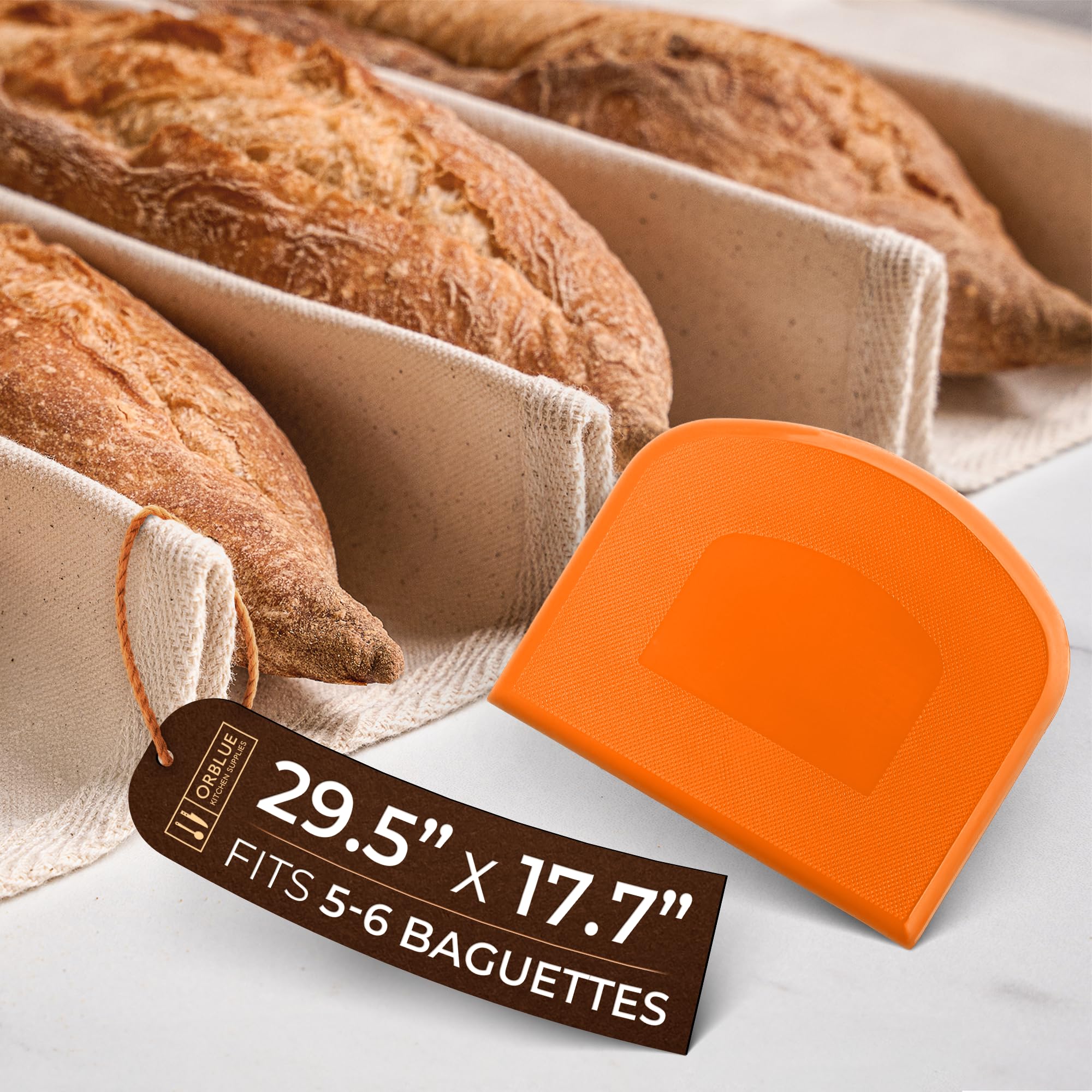 Orblue Bakers Couche and Proofing Cloth - 100% Cotton Bread Dough Baking Fabric for Baguettes, Loaves & Ciabatta - 29.5