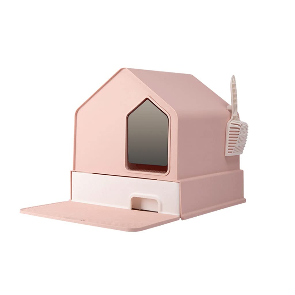 DERTEIO Self-Cleaning Cat Litter Box - Fully Enclosed Large Cat Toilet with Drawer, Anti-Splash & Anti-Tracking Design, Includes Scoop - Perfect for Indoor Cats & Small Apartments (Pink)