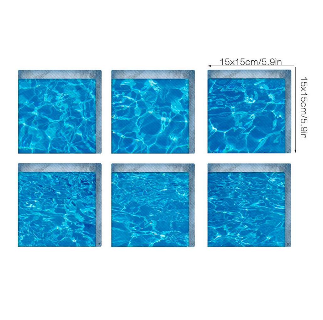 6PCS Blue Waterproof Non-Slip Bath Stickers - Self Adhesive Bathtub Decals for Tub, Pool & Shower Floor - Anti-Skid Safety Treads for Kids & Adults - Cool Summer Sea Series Design (Ideal for Bathroom, Spa & Swimming Pool Safety)