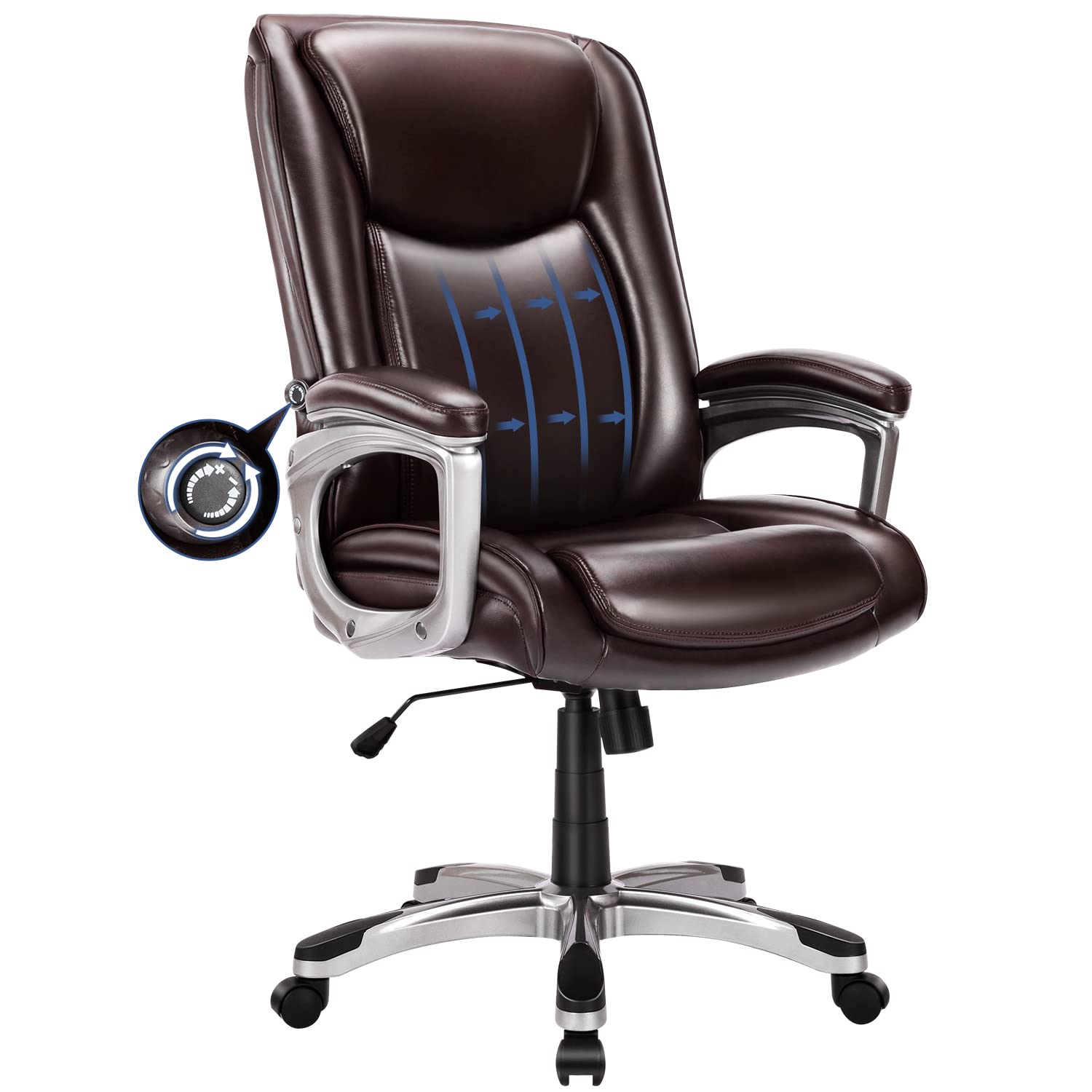 Ergonomic High Back Executive Office Chair - Adjustable Height & Lumbar Support, Faux Leather Swivel Desk Chair for Home & Office, Dark Brown - Perfect for Long Work Hours & Managerial Workspaces