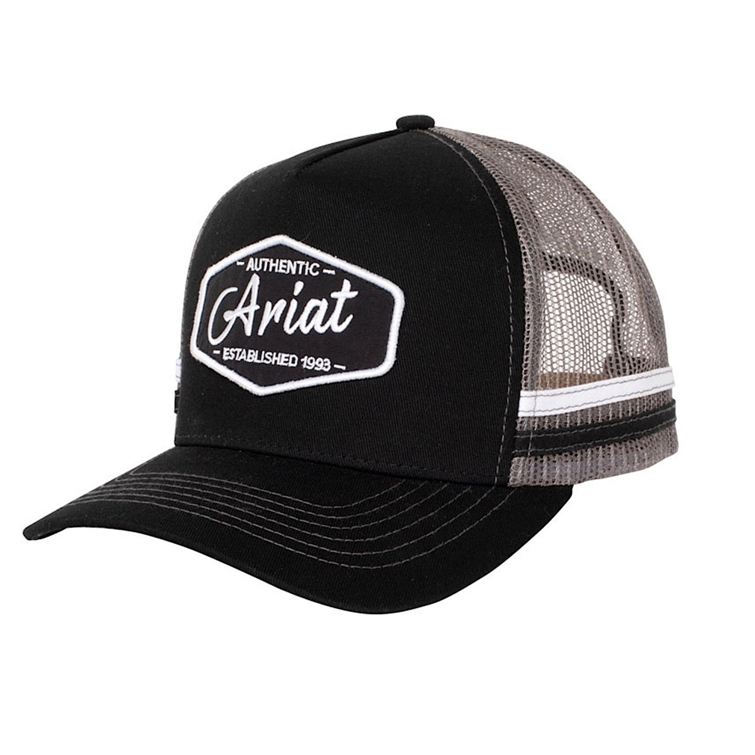 Ariat EST Patch Trucker Cap - Black & Grey Adjustable Snapback Hat for Men & Women - Perfect for Outdoor Activities, Sports & Casual Wear