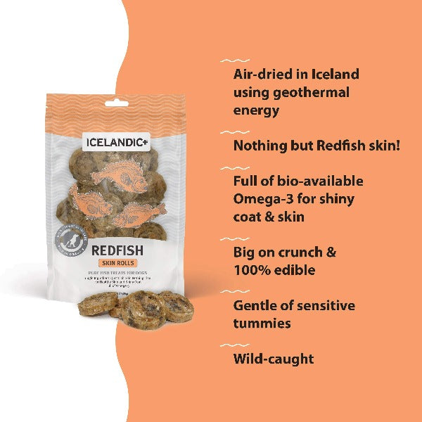 Premium Icelandic Redfish Skin Rolls Dog Treats - All-Natural, Grain-Free Chews for Healthy Teeth & Strong Jaws - Perfect for Training, Rewards, and Dental Care