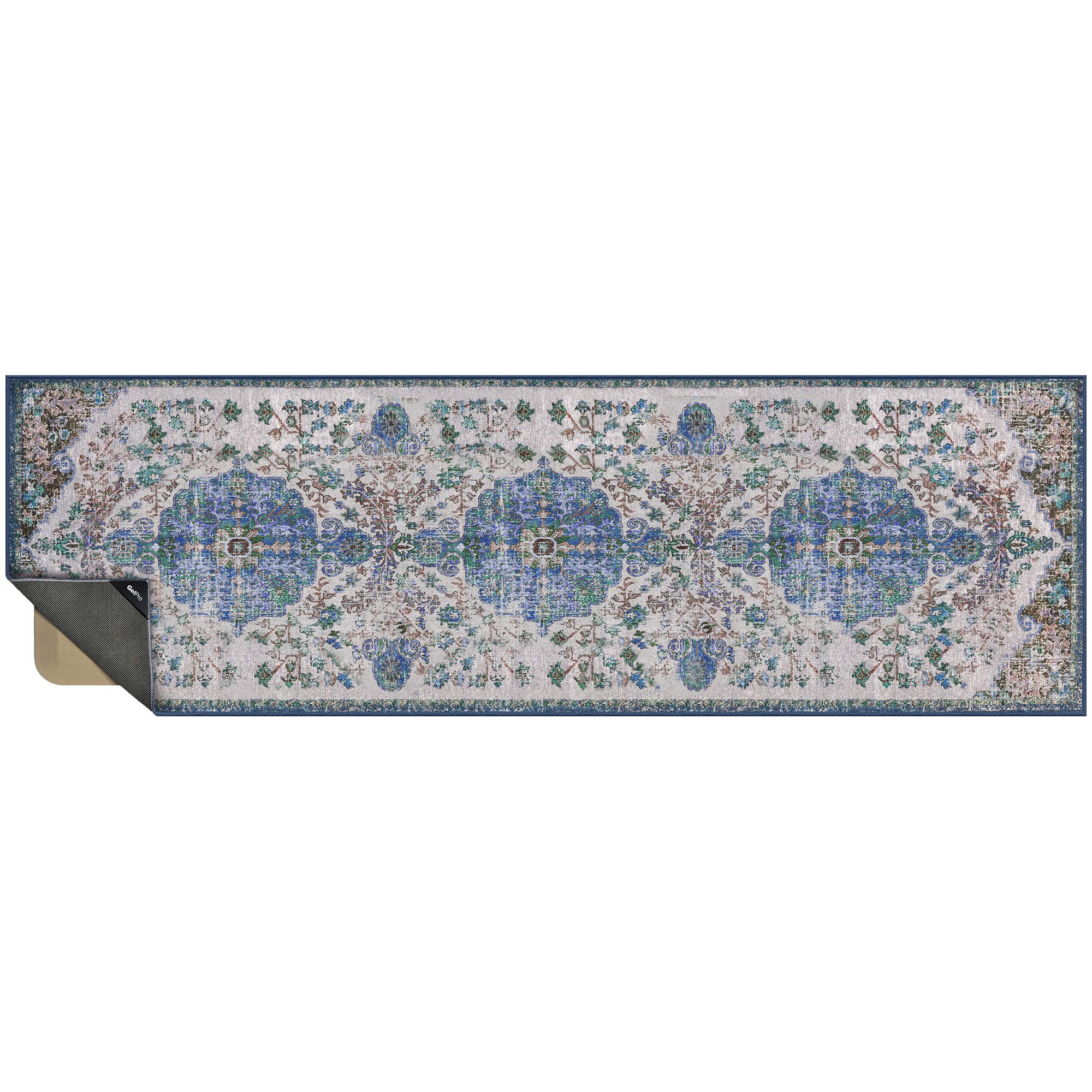 GelPro Nevermove Artisan Accent Machine-Washable Chenille Textured GellyGrippers Non-Slip Rug & Comfort Mat - 24x76 Inches, Taryn Dark Blue - Perfect for Kitchens, Bathrooms & High-Traffic Areas