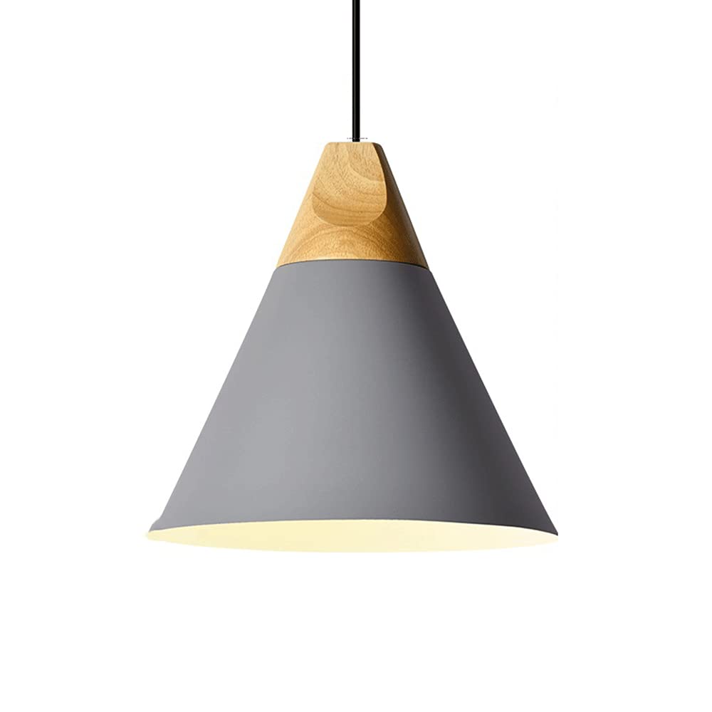 Nordic Modern Ceiling Light Fixture - 9.8 Inch Wooden Drop Pendant Light with Metal Shade, E26/E27 Base, LED Hanging Chandelier for Restaurant, Bar, Coffee Shop, Dining Room & Home Decor - Perfect for Creating Cozy Ambiance
