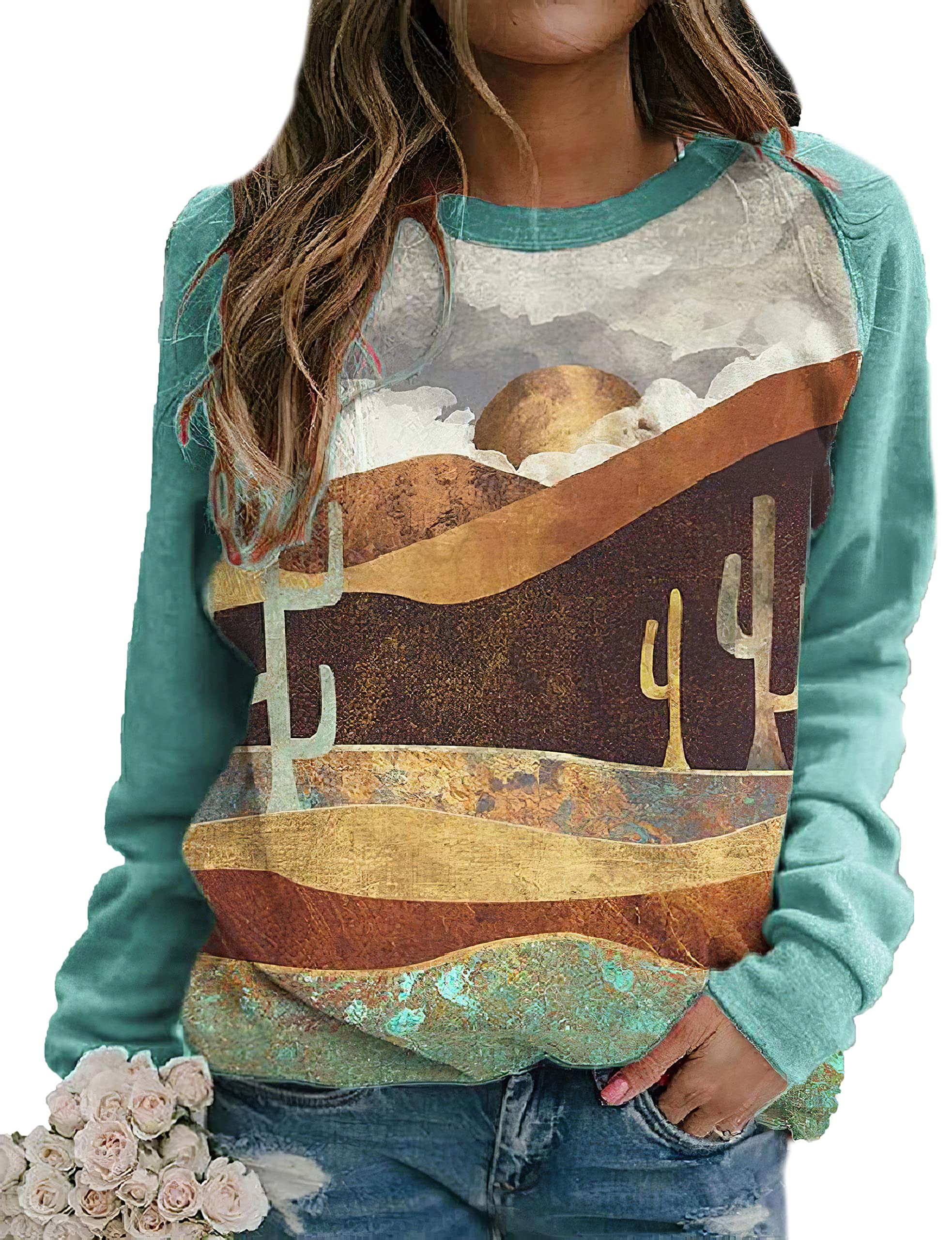 Vintage Aztec Print Women's Crewneck Sweatshirt - Casual Western Style for Everyday Wear