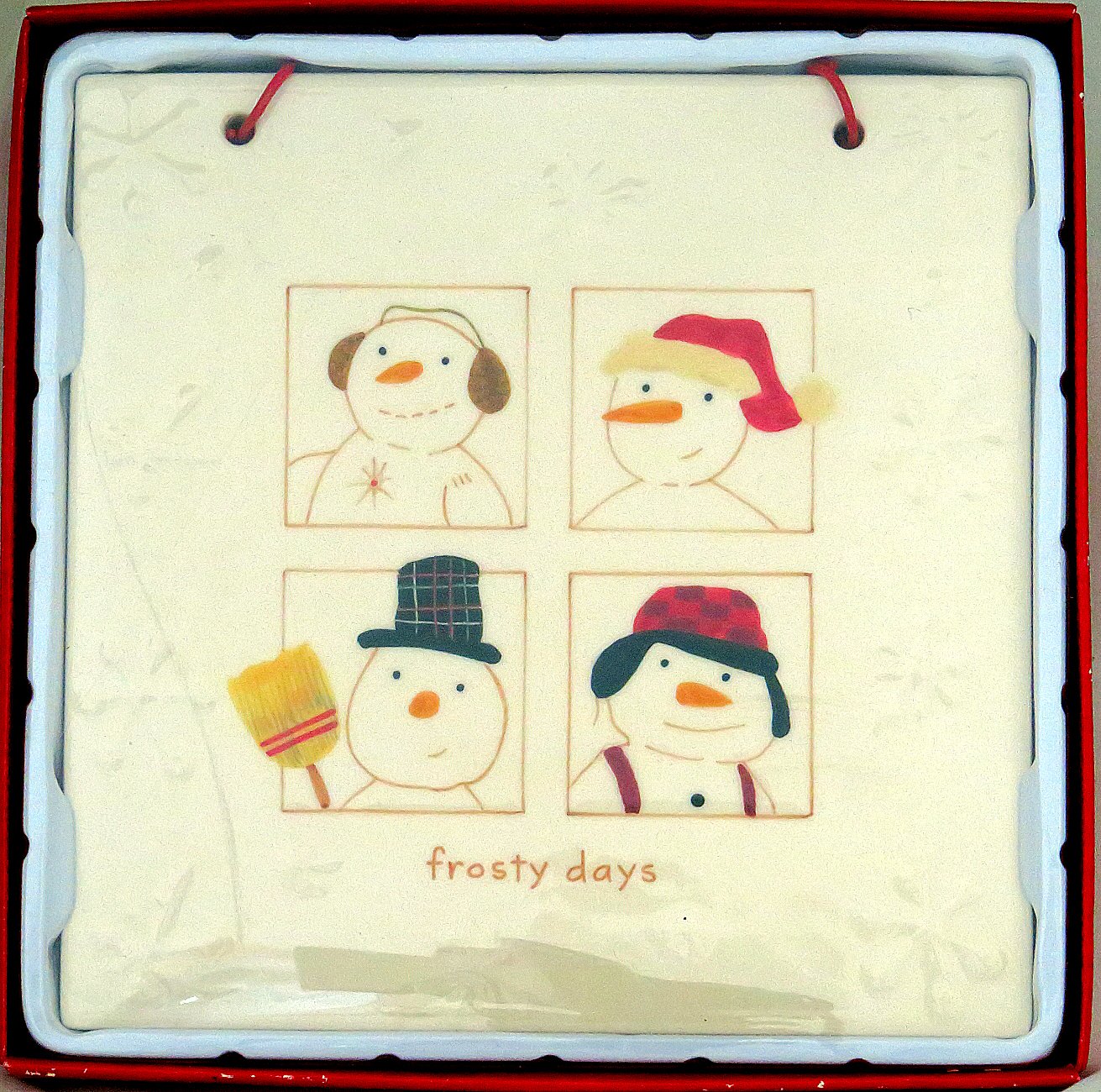 Frosty Days Ceramic Hanging Plaque with Snowmen Design - Perfect for Winter Home Decor, Christmas Tree Ornament & Seasonal Wall Art