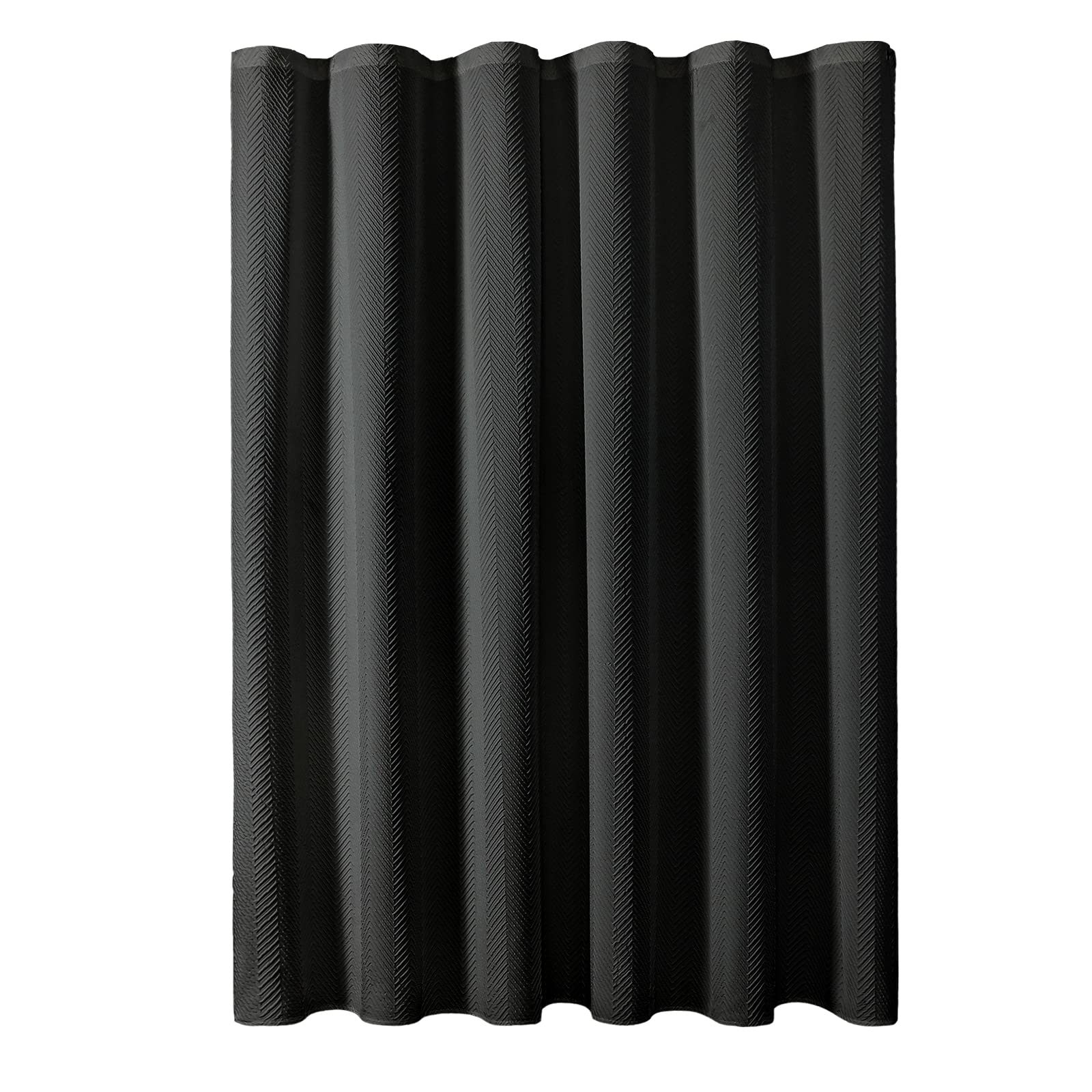 Gibelle Black 3D Embossed Herringbone Fabric Shower Curtain Set - 72x72 Inch Textured Soft Cloth Bathroom Decor with Hooks for Modern Farmhouse Style - Perfect for Spa-Like Showers and Vintage Bathroom Makeovers