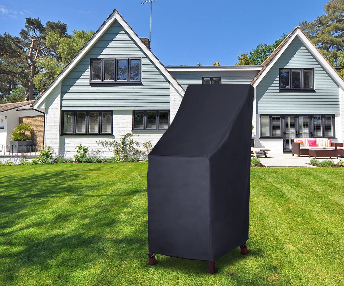 Waterproof 600D Heavy Duty Outdoor Chair Covers for Patio, High Back Stackable Dining Chairs - Fits 4-6 Chairs (27