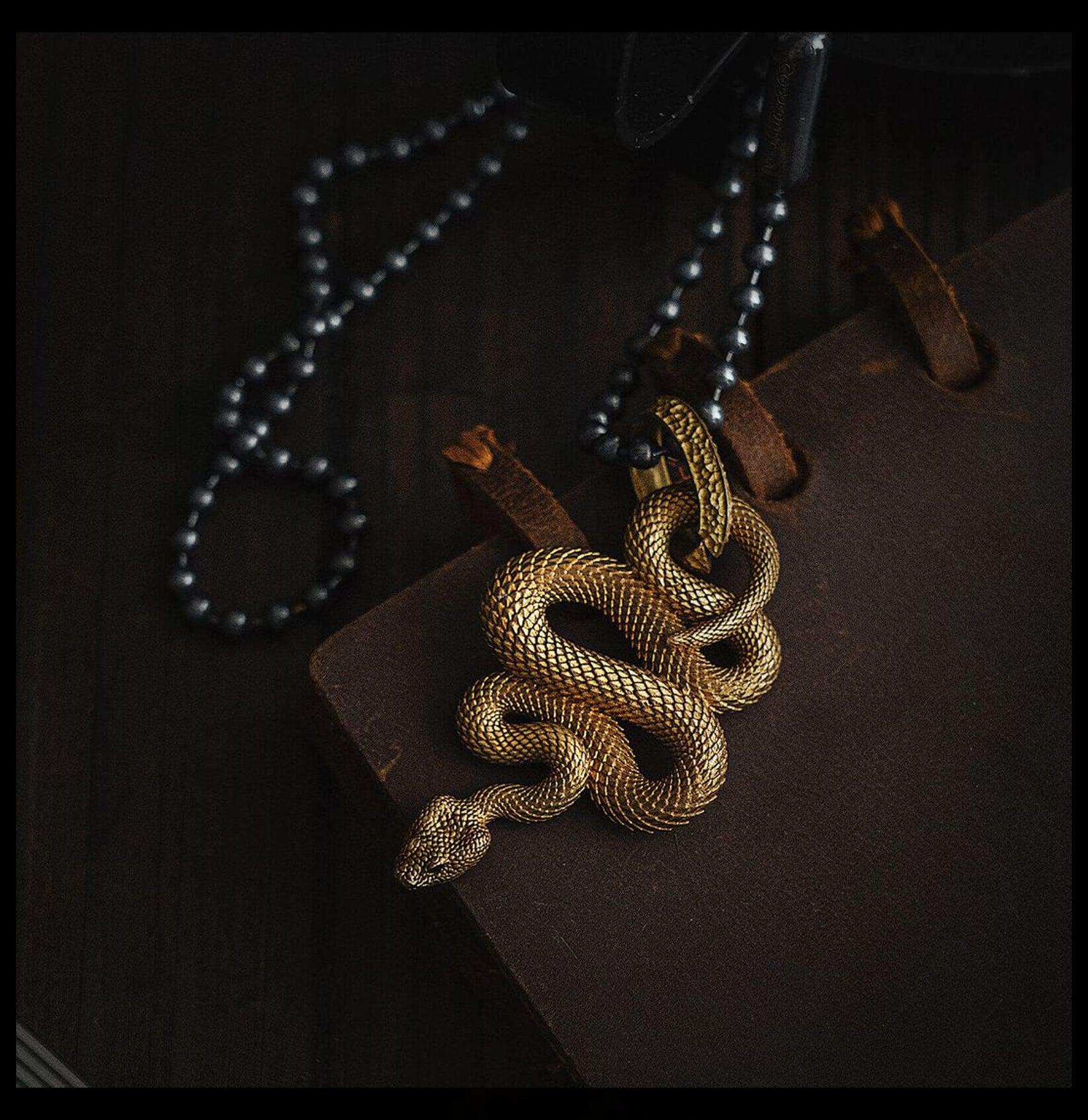 Brass Snake Pendant Necklace - Handcrafted Vintage Jewelry for Women & Men - Perfect for Boho Style, Gift Giving & Spiritual Protection
