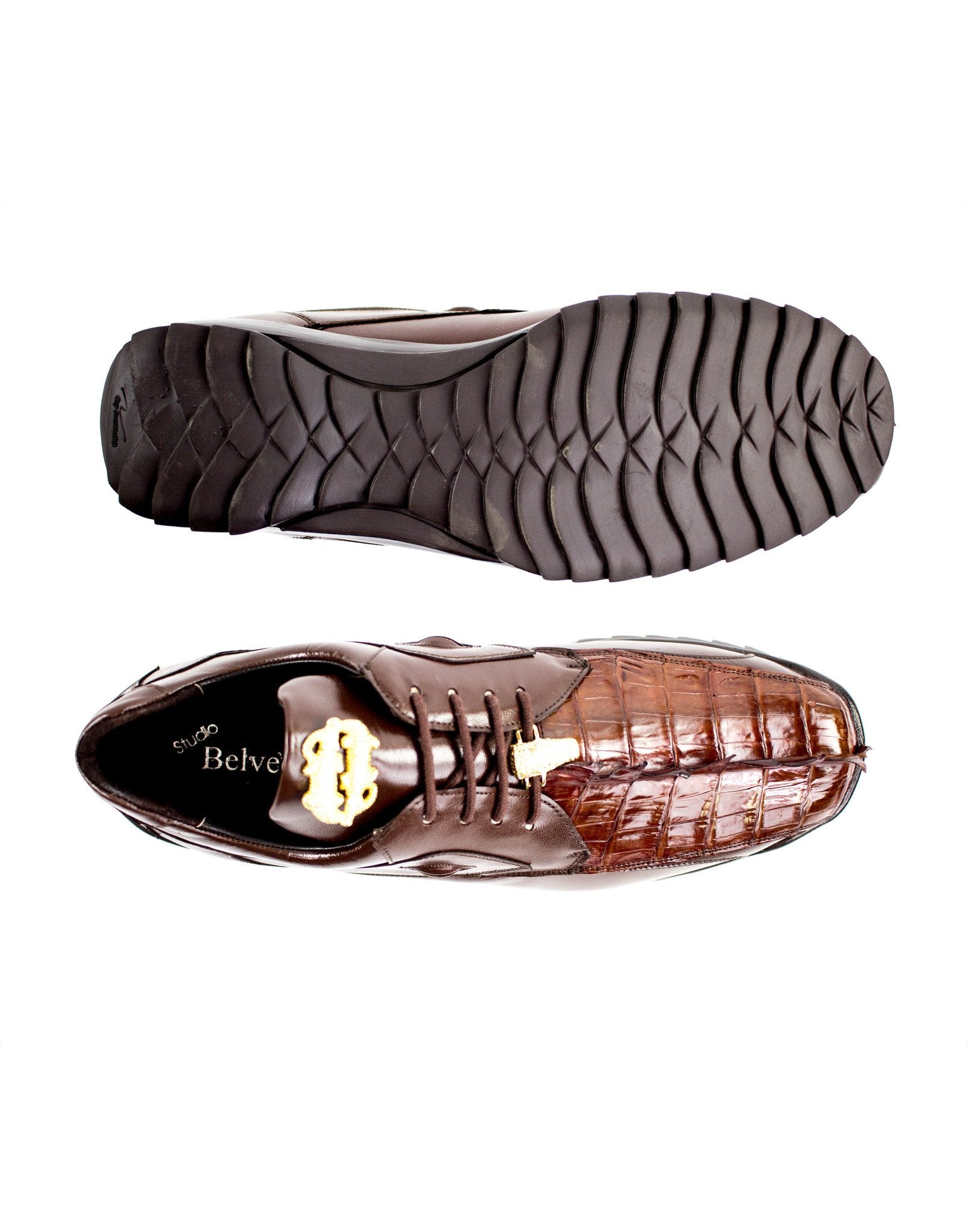 Belvedere Vasco Genuine Hornback Crocodile & Soft Calf Leather Sneakers for Men - Brown Luxury Dress Shoes (Style 336122) | Perfect for Business Meetings, Weddings & Formal Occasions