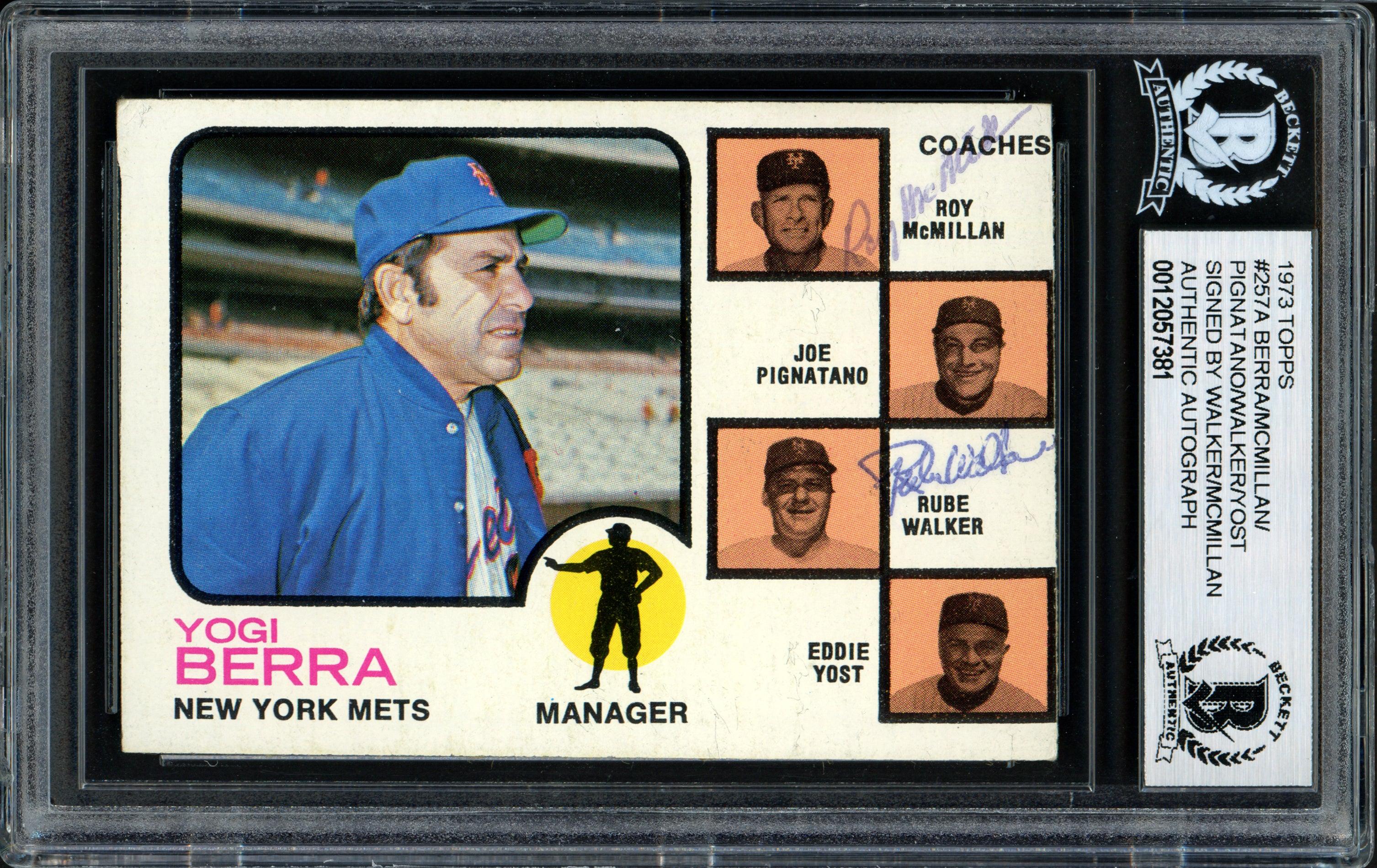 1973 Topps #257 Al Rube Walker & Roy McMillan Autographed New York Mets Baseball Card - Beckett BAS #12057381 - Perfect for Sports Memorabilia Collectors and Mets Fans Display