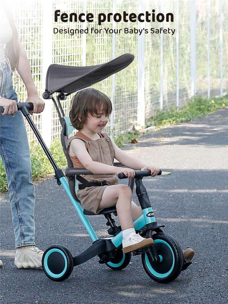 Newyoo 6-in-1 Toddler Tricycle for Kids Ages 1-3 | Adjustable Push Trike with Parent Handle & Canopy | Balance Bike & Learning Trike for Boys & Girls | Perfect Birthday Gift | Outdoor Play, Park Rides & Early Childhood Development | TR009 Blue