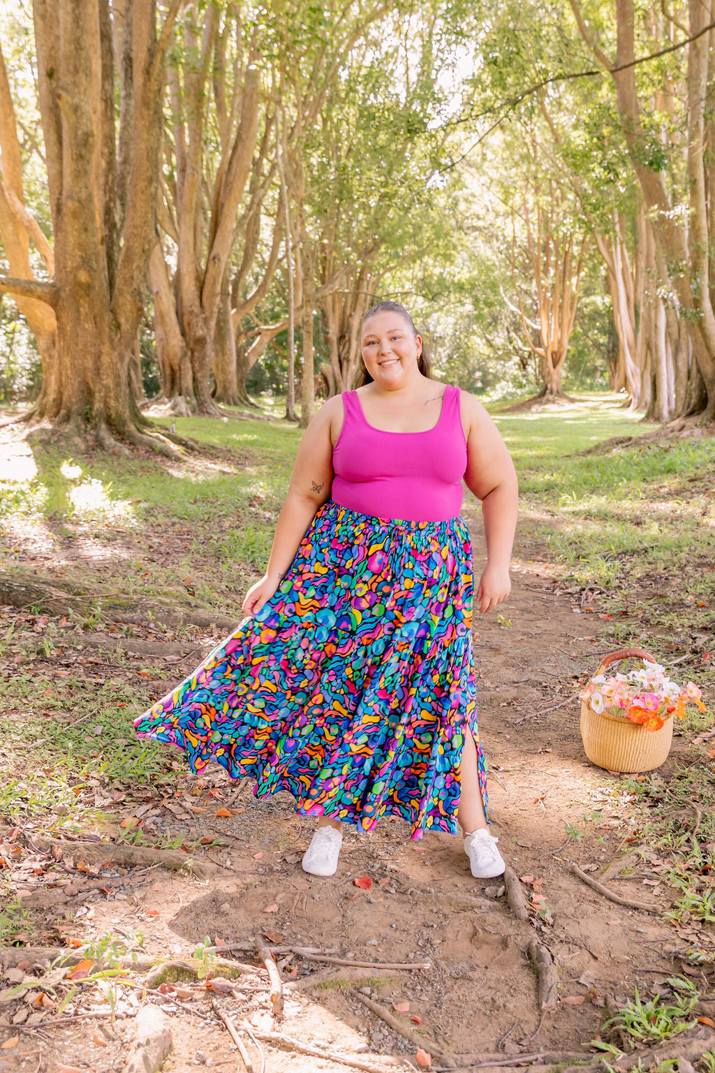 Kasey Rainbow African Print Carrie Skirt - Stylish Floral Midi Skirt for Women, Perfect for Summer Outfits, Beach Vacations & Boho Fashion