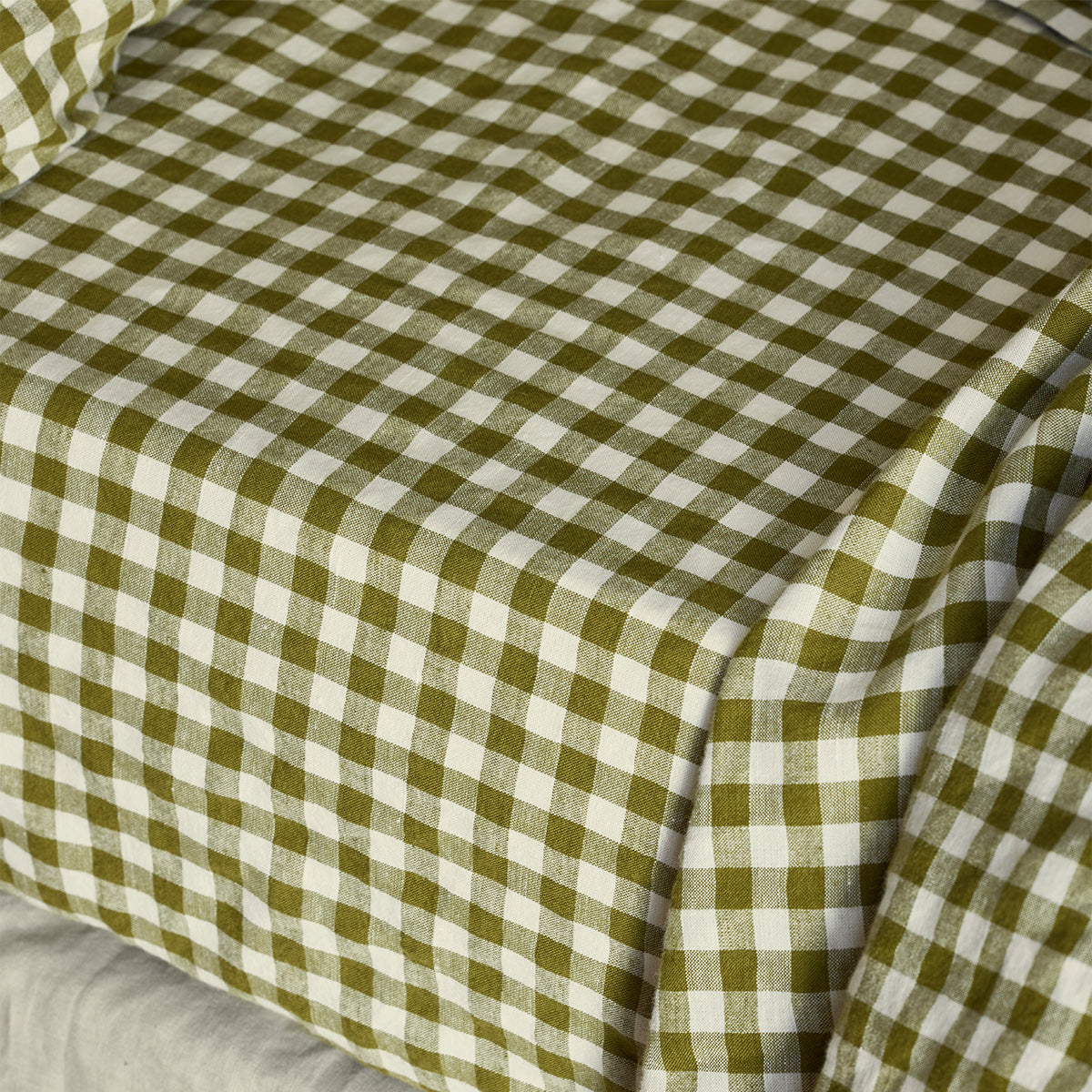 Botanical Green Gingham Linen Blend Fitted Sheet - Soft & Breathable Queen Size Bed Sheet Set for Cozy Home Decor & Guest Room Essentials