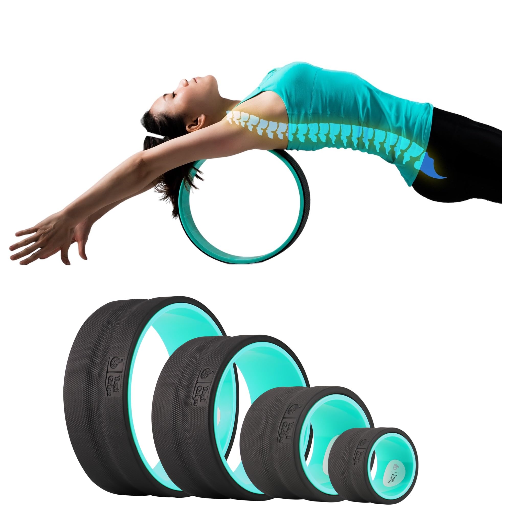 Foam Padded Back Roller Wheel with Spine Cradle - Deep Tissue Massage Tool for Back Pain Relief & Muscle Stretching - Set of 4 - Perfect for Yoga, Physical Therapy & Post-Workout Recovery
