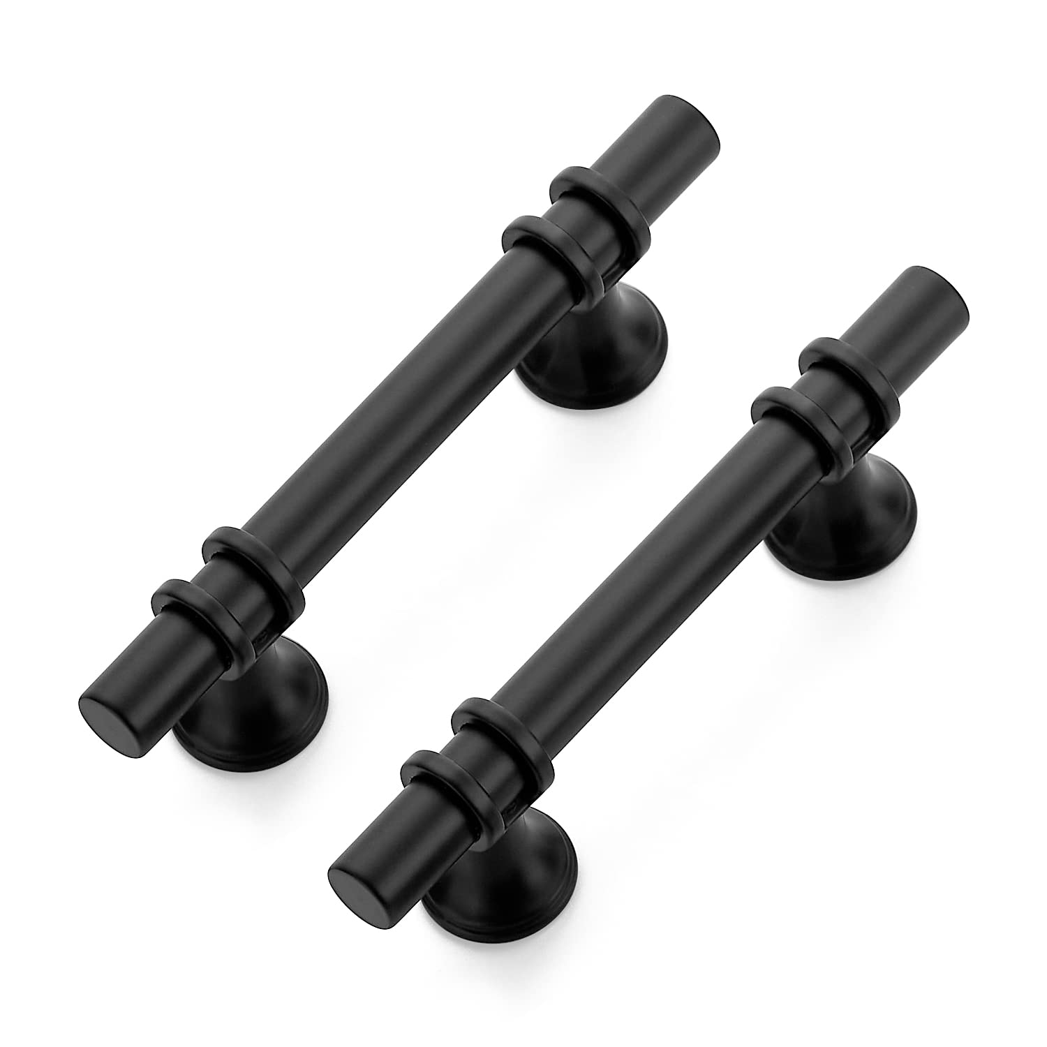 25 Pack Matte Black 5 Inch Cabinet Pulls - Round Base Kitchen Cupboard Handles, 3