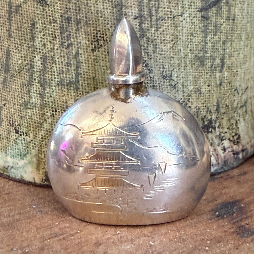 Vintage 950 Sterling Silver Hand-Etched Mini Perfume Bottle - Elegant Jewelry Gift for Women, Perfect for Travel & Special Occasions