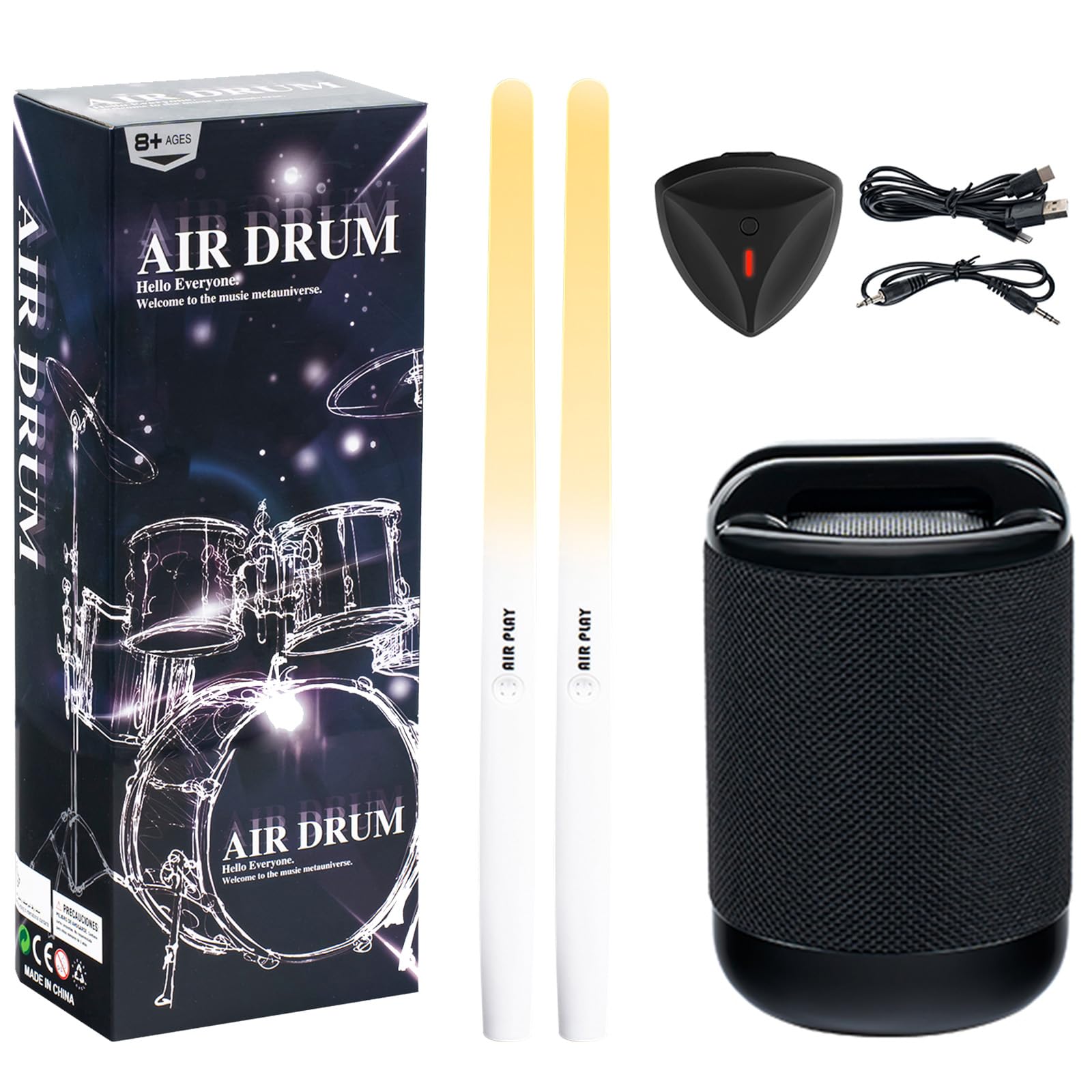 Electric Air Drum Set with Sticks, Pedals & Bluetooth Speaker - Portable Virtual Drum Kit for Kids & Adults - Play Drums Anywhere, Perfect for Practice, Performances & Home Entertainment