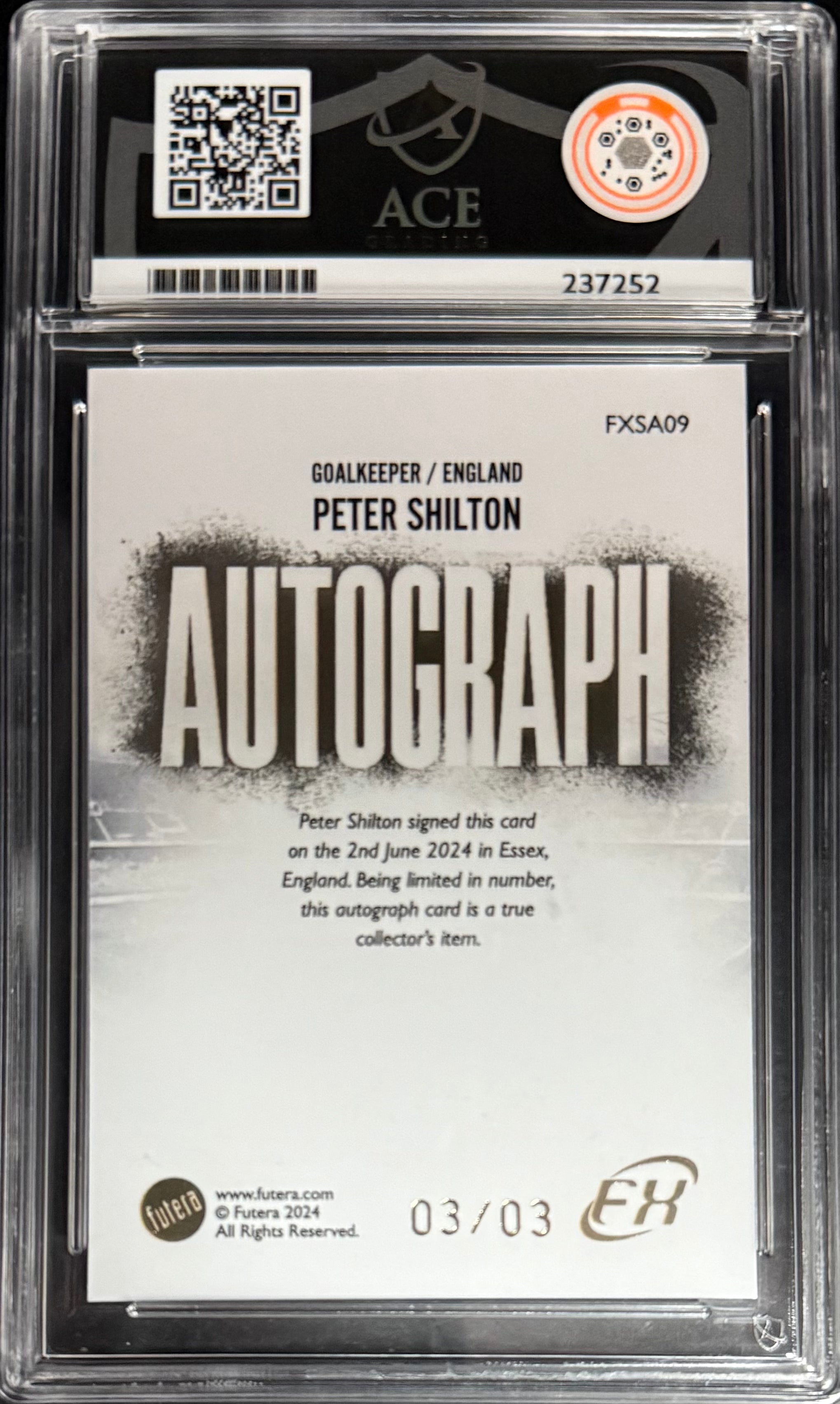 Rare Peter Shilton Autographed Football Card #3/3 - Futera World Football FX 2024 ACE9 - Perfect for Soccer Memorabilia Collectors & Sports Fans Display