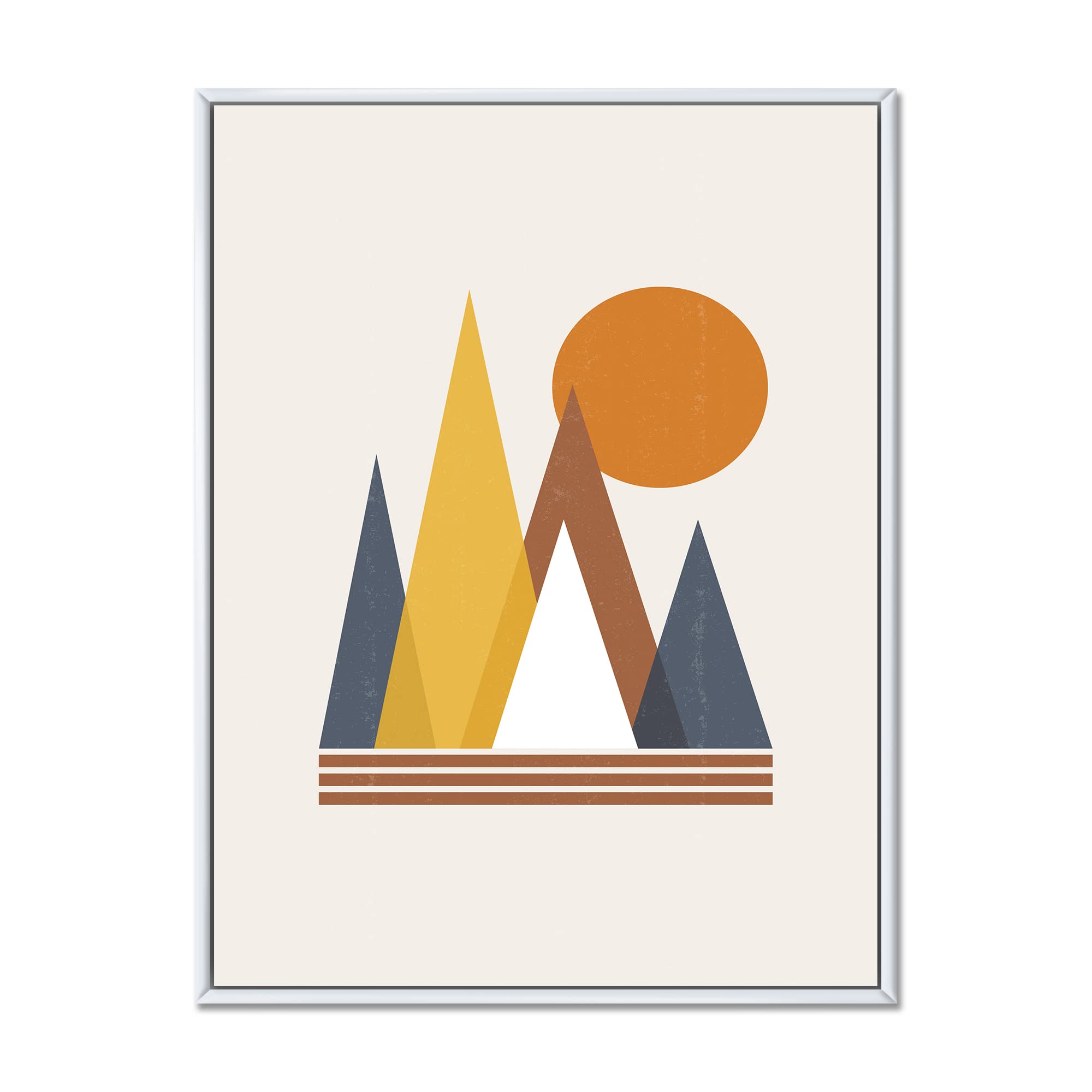 DesignQ Mountain Abstract and Sun - Modern Framed Canvas Wall Art Print for Living Room, Bedroom & Office Decor | Nature Inspired Landscape Painting | Ready to Hang Home Wall Decor
