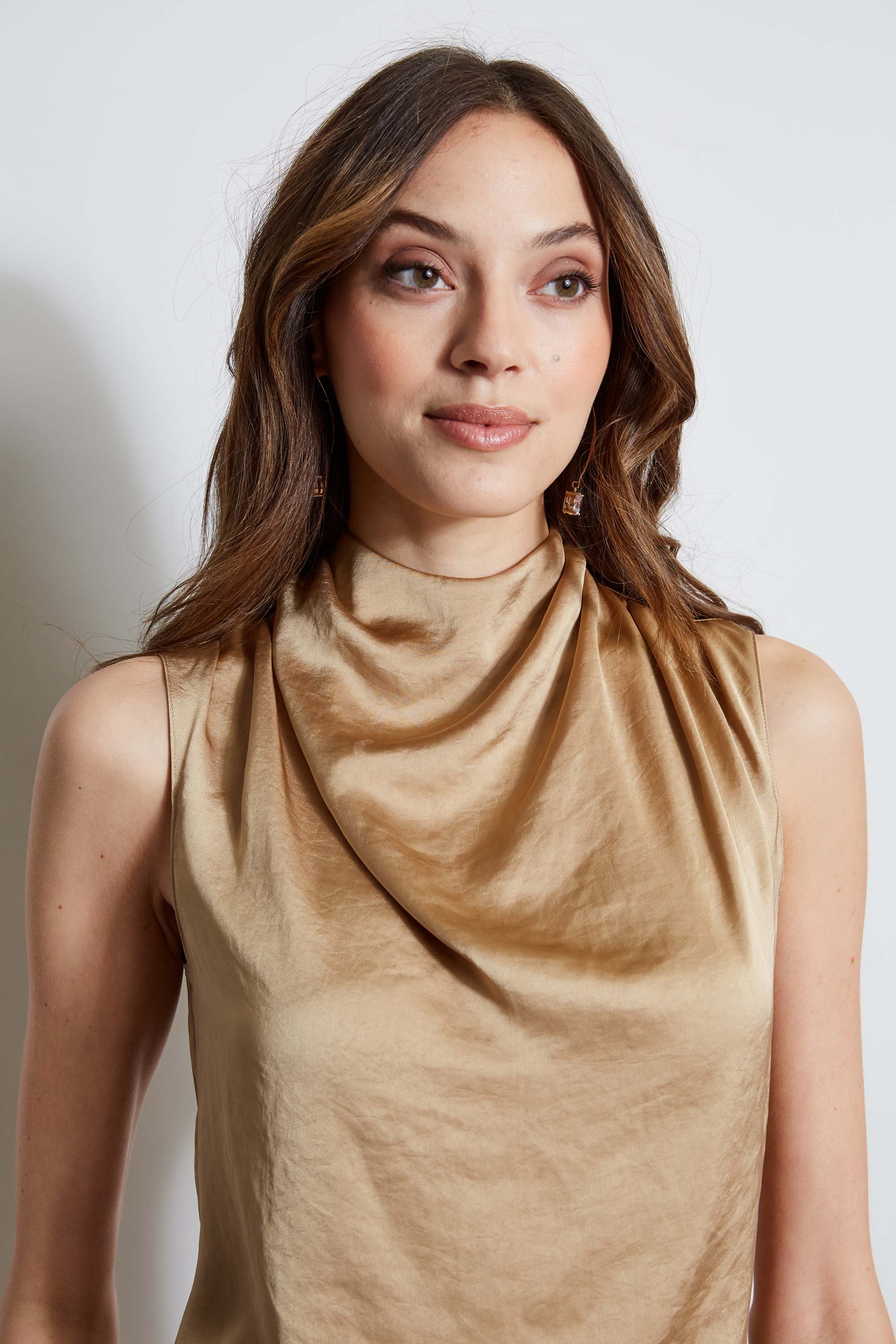 Elegant Satin Draped Neck Blouse for Women - Trendy Party & Evening Wear - Perfect for Date Nights, Cocktail Parties & Special Occasions