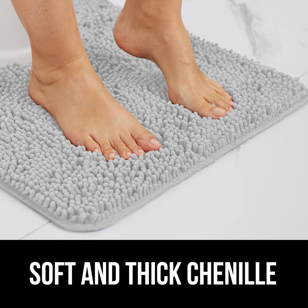 Gorilla Grip Bath Rug Mat 42x24 Inches, Super Soft Absorbent Chenille Bath Mat with Non-Slip Rubber Backing, Quick Dry Microfiber Shower Floor Mats - Machine Washable Bathroom Rug Runner for Home Decor (Light Gray) | Perfect for Bathroom, Shower, and Vanity Areas