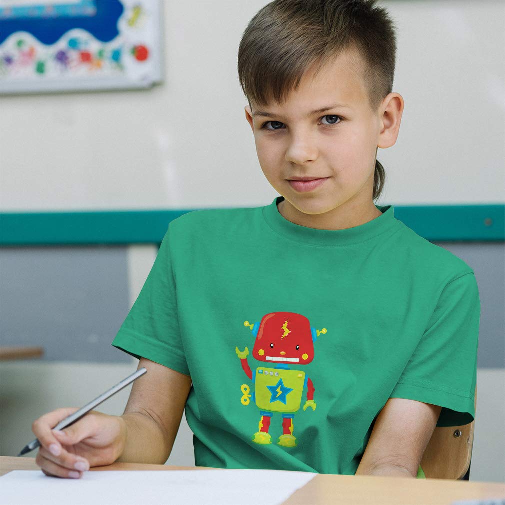 Kids Robot Graphic T-Shirt - Red Waves & Robotics Design - 100% Cotton Cute Robot Tee for Boys & Girls - Funny Toddler Clothing (Size 3T) - Perfect for Playdates, STEM Events & Everyday Wear