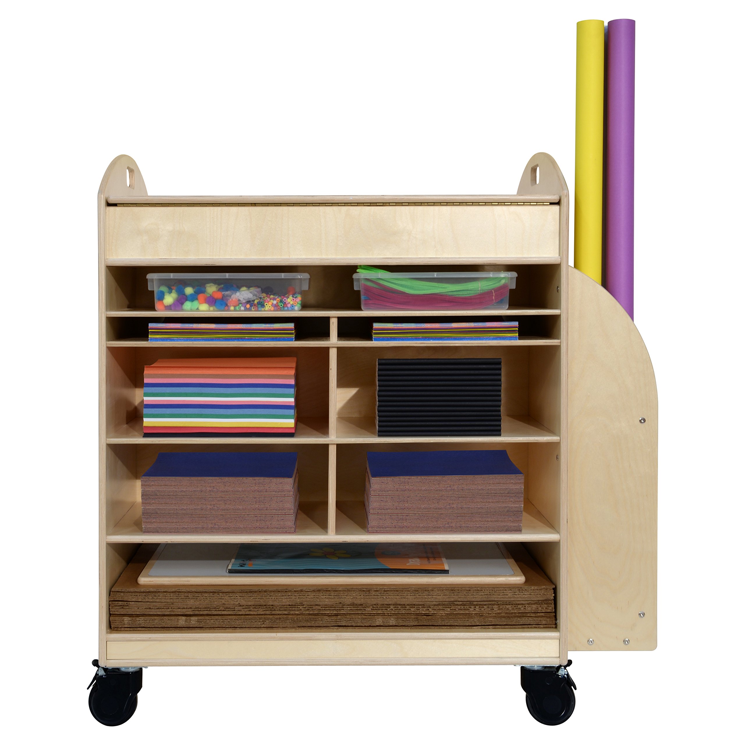 Wooden Maker's Cart with Storage - Natural Wood Craft Cart for DIY Projects, Art Supplies & Classroom Organization - Perfect for Artists, Teachers & Crafters