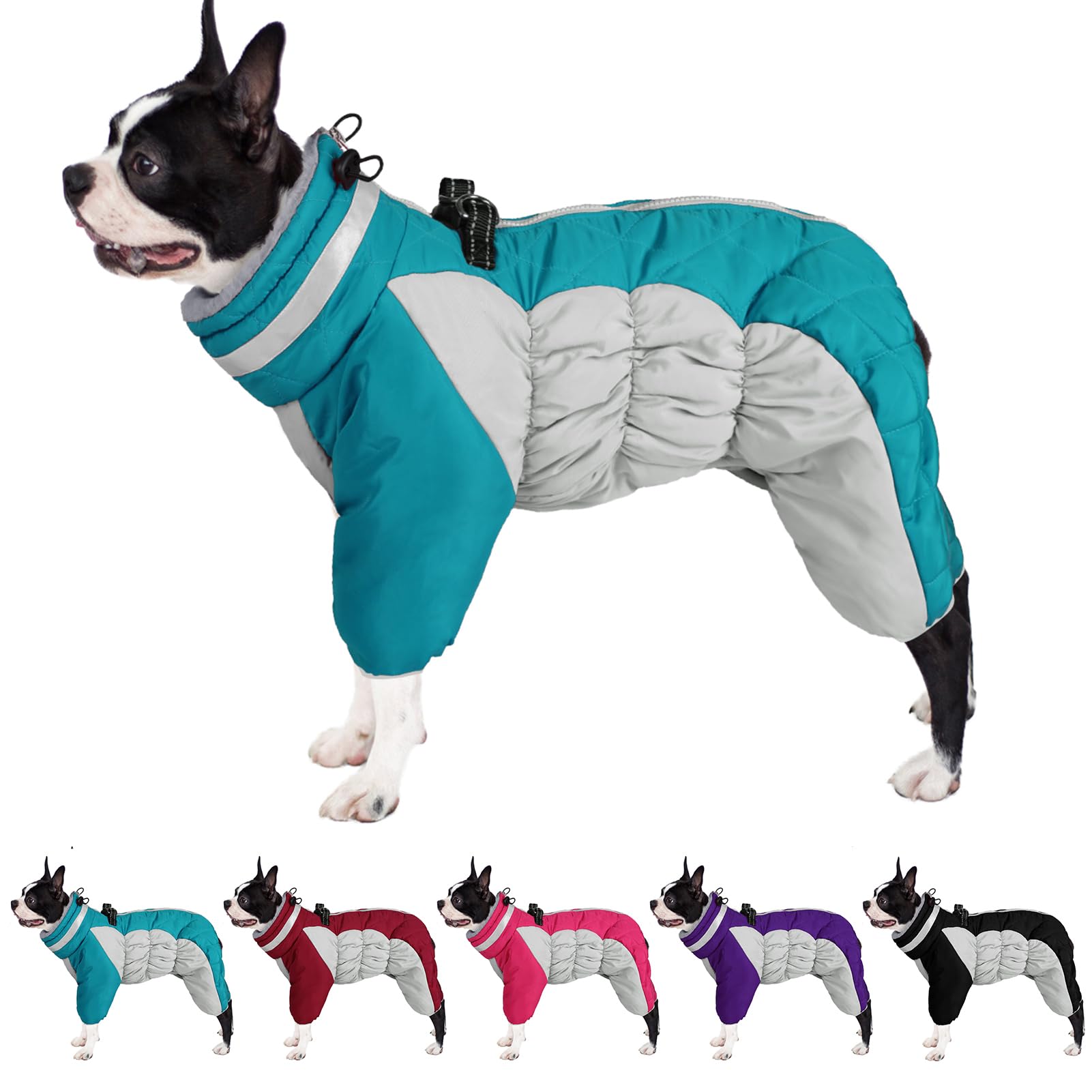 AOFITEE Fullbody Dog Coat - Warm Fleece Dog Jacket with Built-in Harness, Windproof & Reflective Winter Snowsuit for Small Medium Large Dogs - Perfect for Cold Weather, Snow Adventures & Nighttime Walks