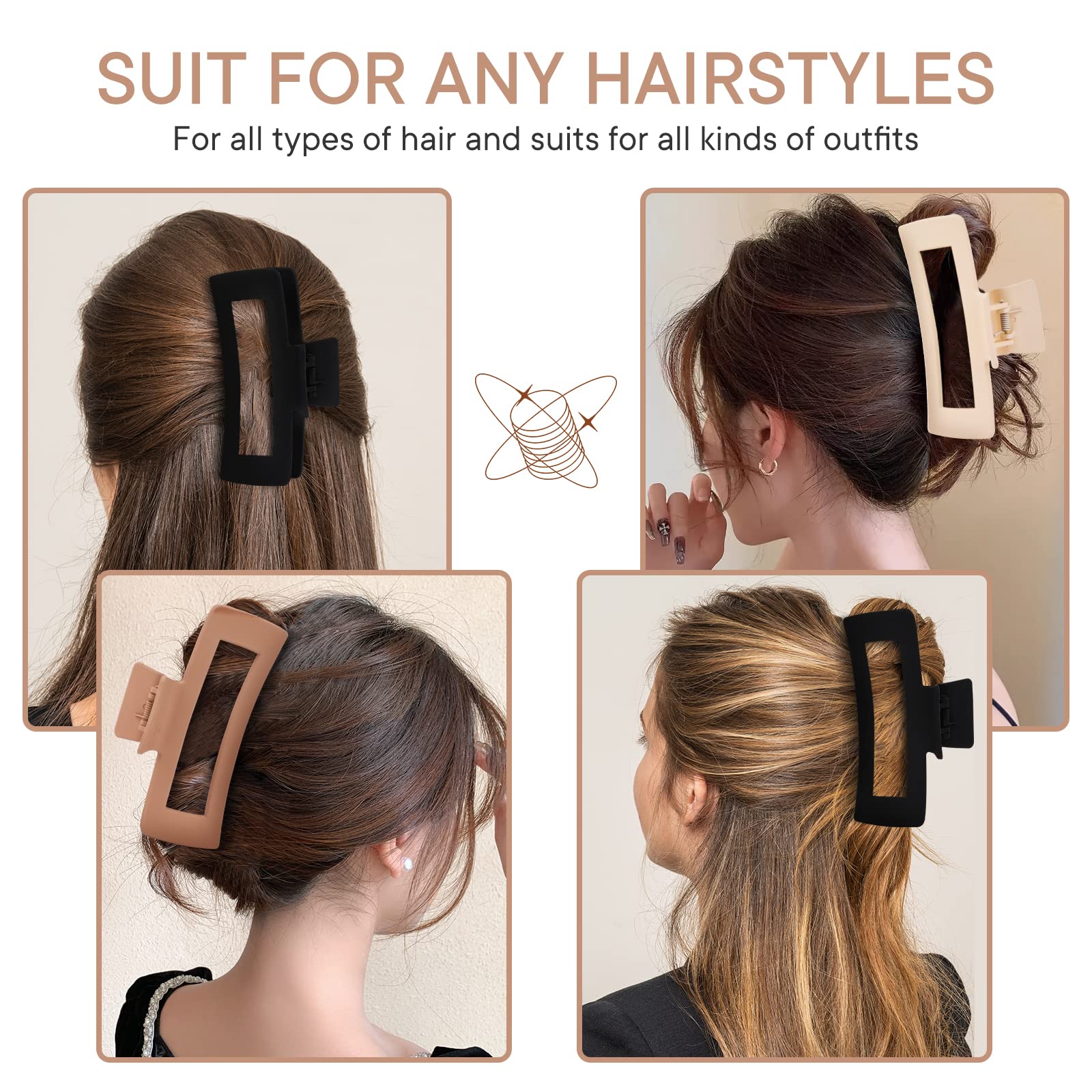4 Pack 5 Inch Extra Large Claw Clips for Thick & Long Hair - Matte Non-Slip Jumbo Hair Clips for Women & Girls - Perfect for Ponytails, Buns & Everyday Hairstyles