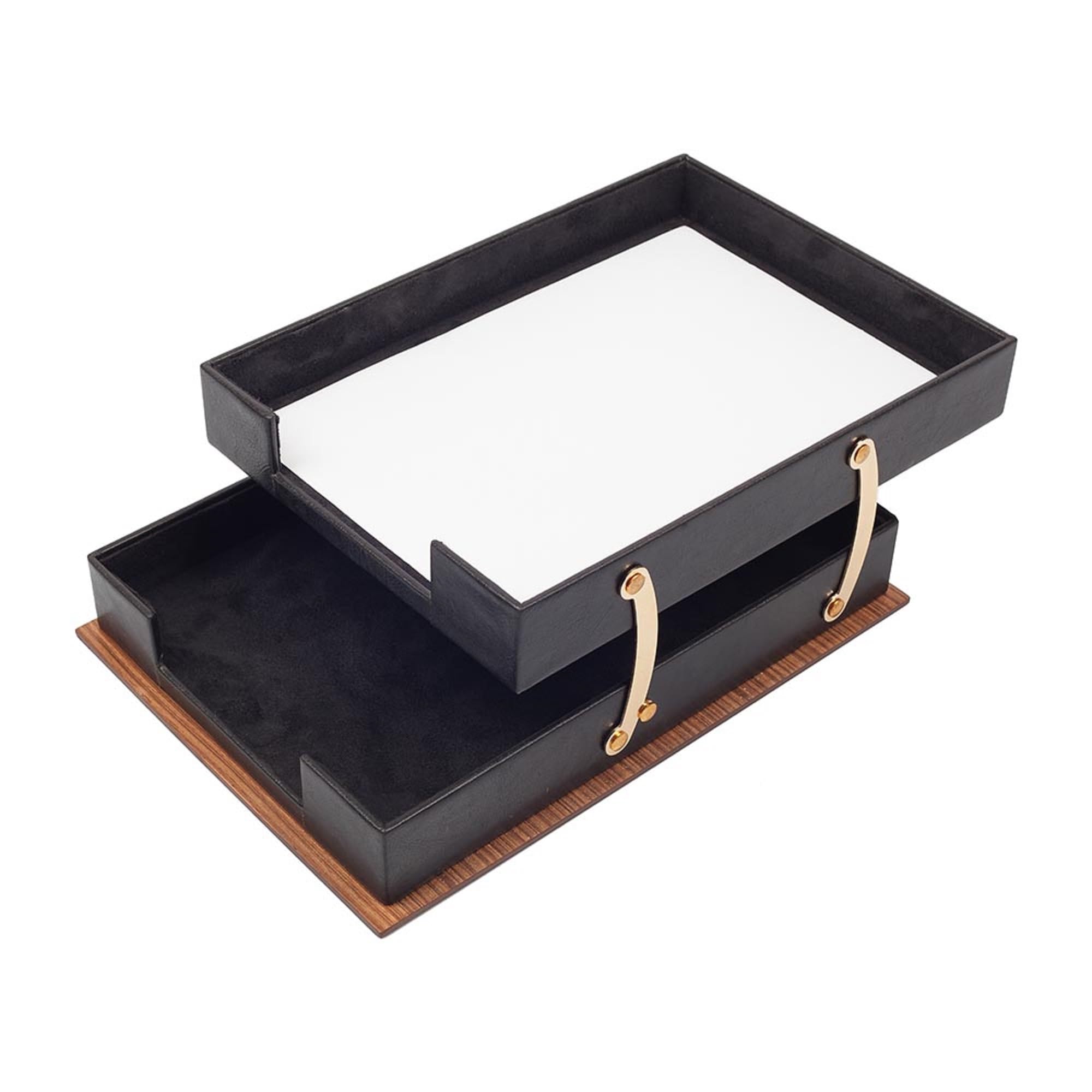 Premium Leather & Wood Desk Organizer Set - 11-Piece Luxury Office Desk Accessories with Double Tray, Pen Holder & Storage Compartments (Black) | Perfect for Executive Desks, Home Offices & Professional Workspaces
