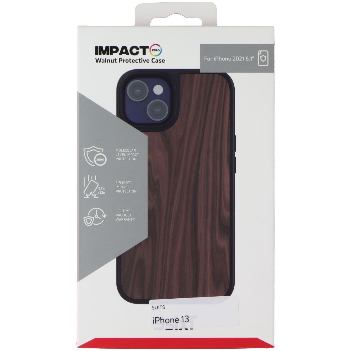 3SIXT Impact Zero Series Walnut Wood Case for Apple iPhone 13 - Premium Protective Cover with Shock Absorption | Perfect for Outdoor Adventures & Daily Use