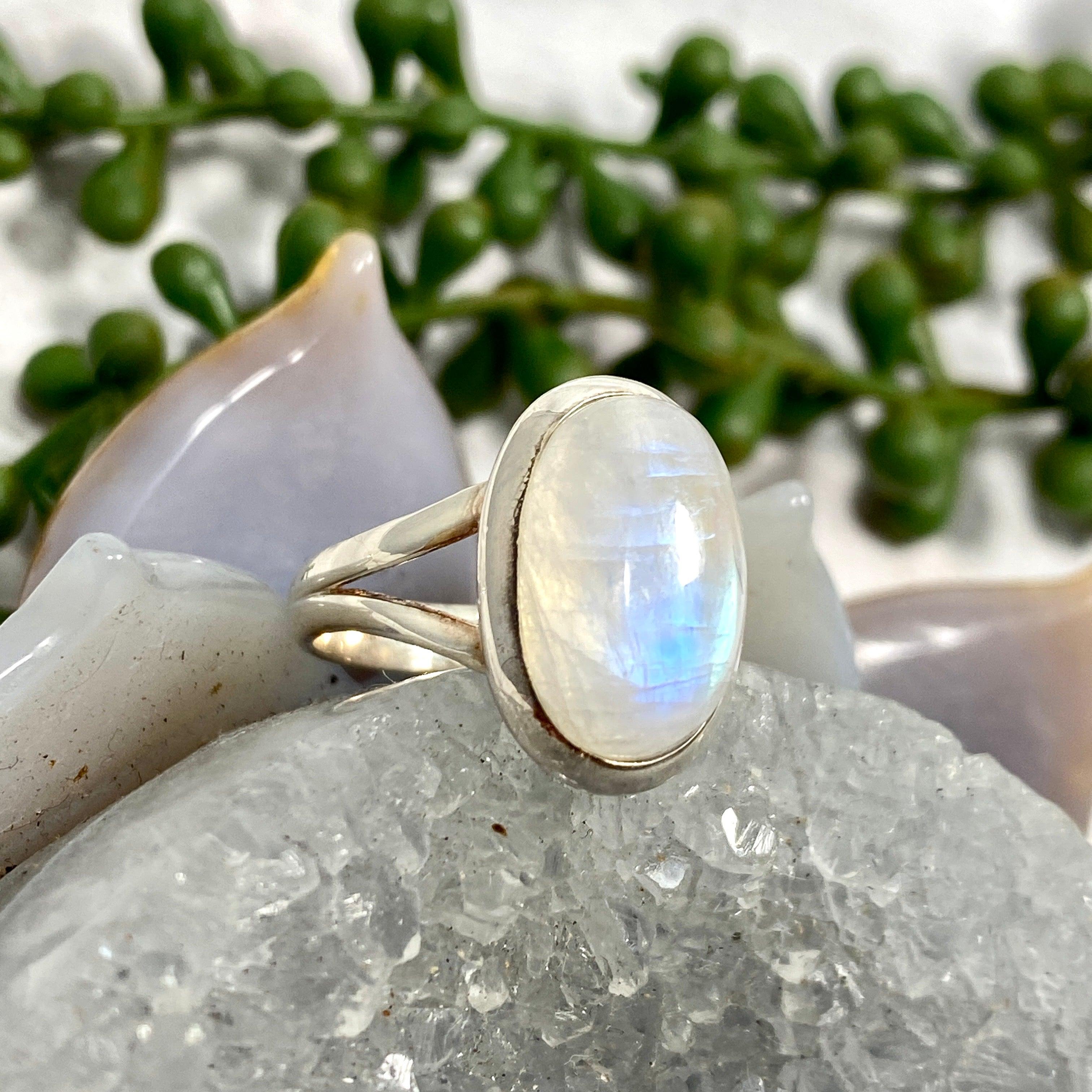 Moonstone Oval Ring for Women Size 8 - Sterling Silver Handmade Jewelry Gift for Birthday, Anniversary & Everyday Wear KRGJ2188