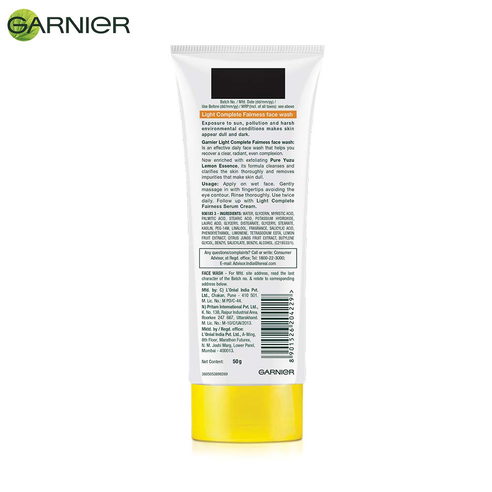 Garnier Skin Naturals White Complete Brightening Face Wash 50g - Daily Whitening & Hydrating Cleanser for Glowing Skin - Perfect for Morning & Night Skincare Routine