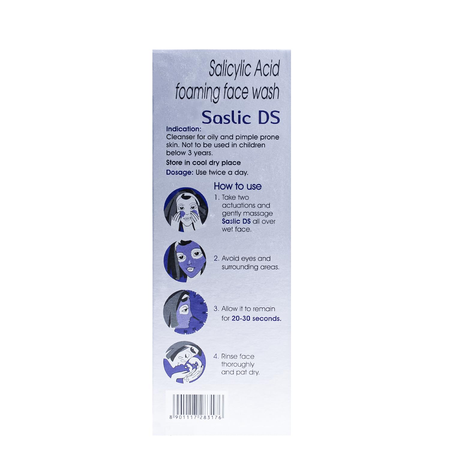 Saslic DS Foaming Face Wash for Sensitive Skin - 60ml (Pack of 2) - Gentle Daily Cleanser for Acne & Oily Skin Care Routine