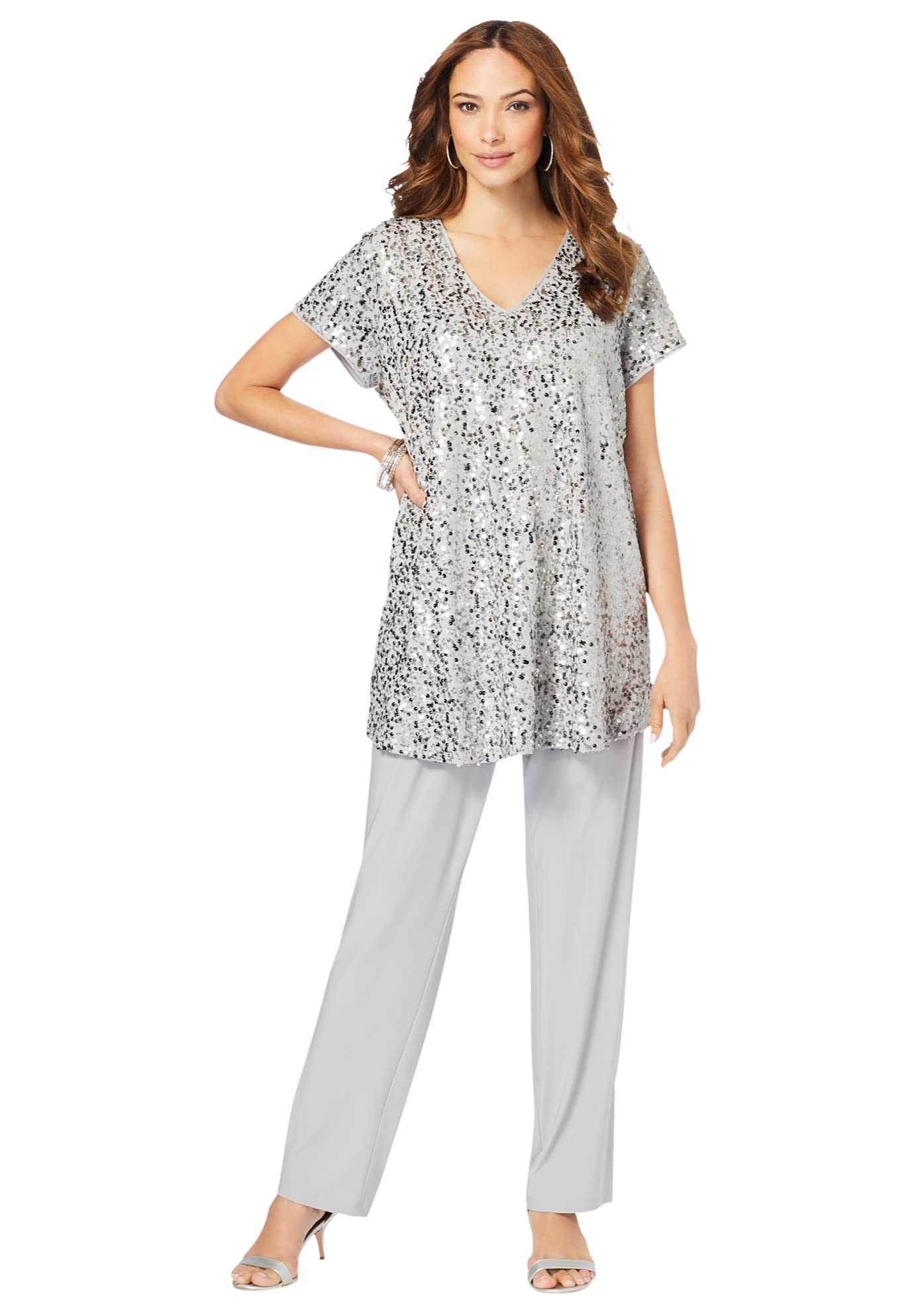 Romantic Women's Plus Size Sequin Pajama Set - Comfortable & Glamorous Loungewear for Sleepovers, Parties & Special Occasions
