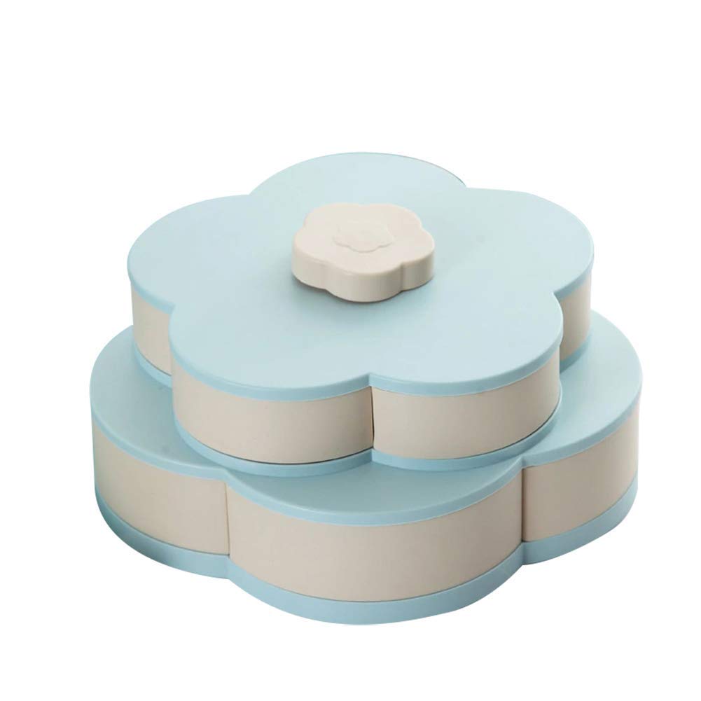 Mavoorick Creative Double Layer Rotating Snack Tray - Candy Dish, Dried Fruit Storage, Party Serving Platter for Home, Christmas, Events - Blue | Perfect for Entertaining Guests & Holiday Gatherings