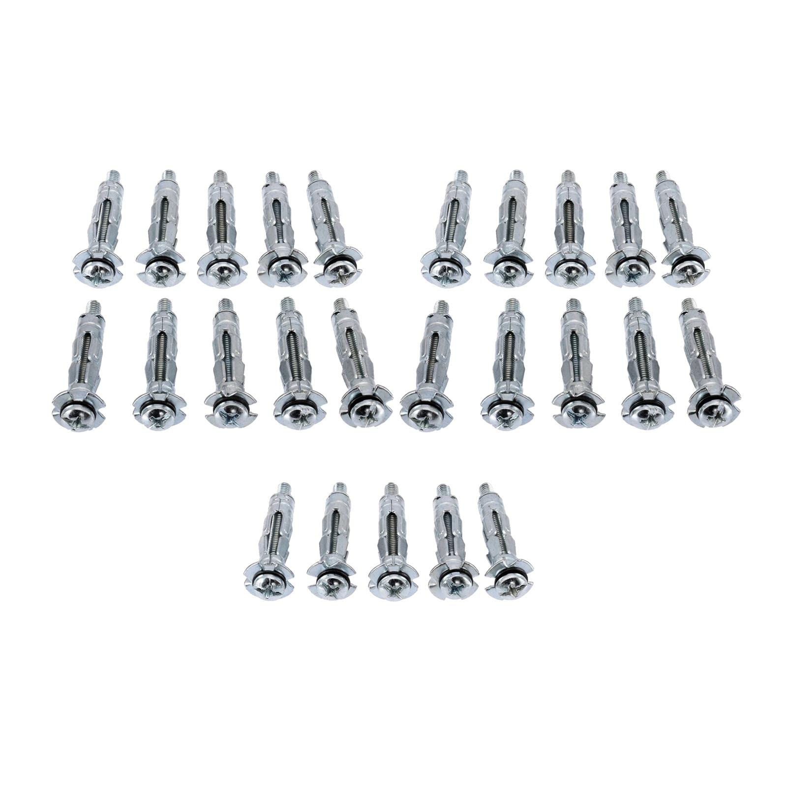 25Pcs Carbon Steel Hollow Wall Anchors M4x32mm - Heavy Duty Metal Drywall Anchors for Plasterboard & Cavity Walls - Perfect for Hanging Shelves, Mirrors & Home Decor in Drywall Installation